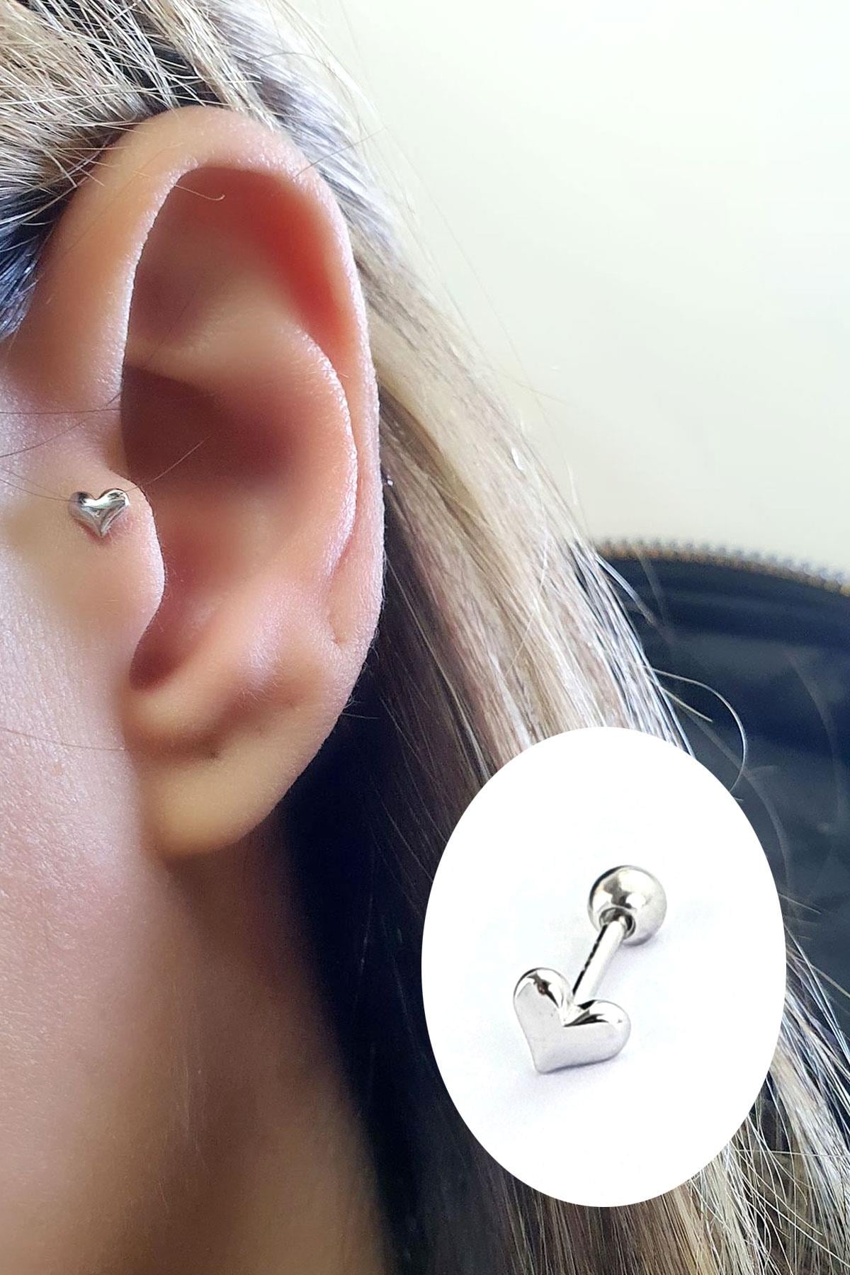 Kalp Figürlü 925ayar Gümüş Tragus Helix Kikirdak piercing 