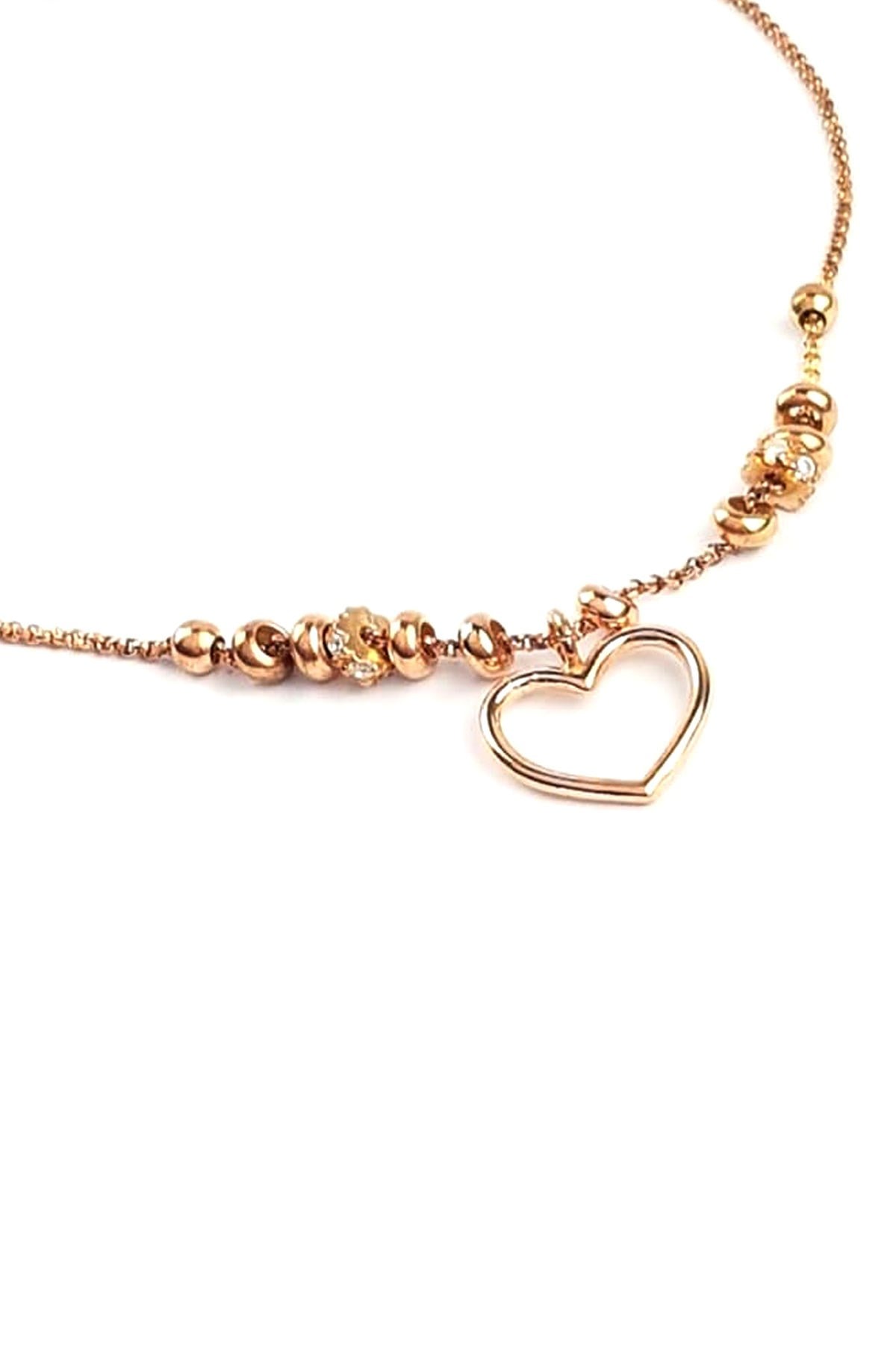 Kalpli swarovski taş detaylı gümüş üzerine rose altın kaplamalı kolye 