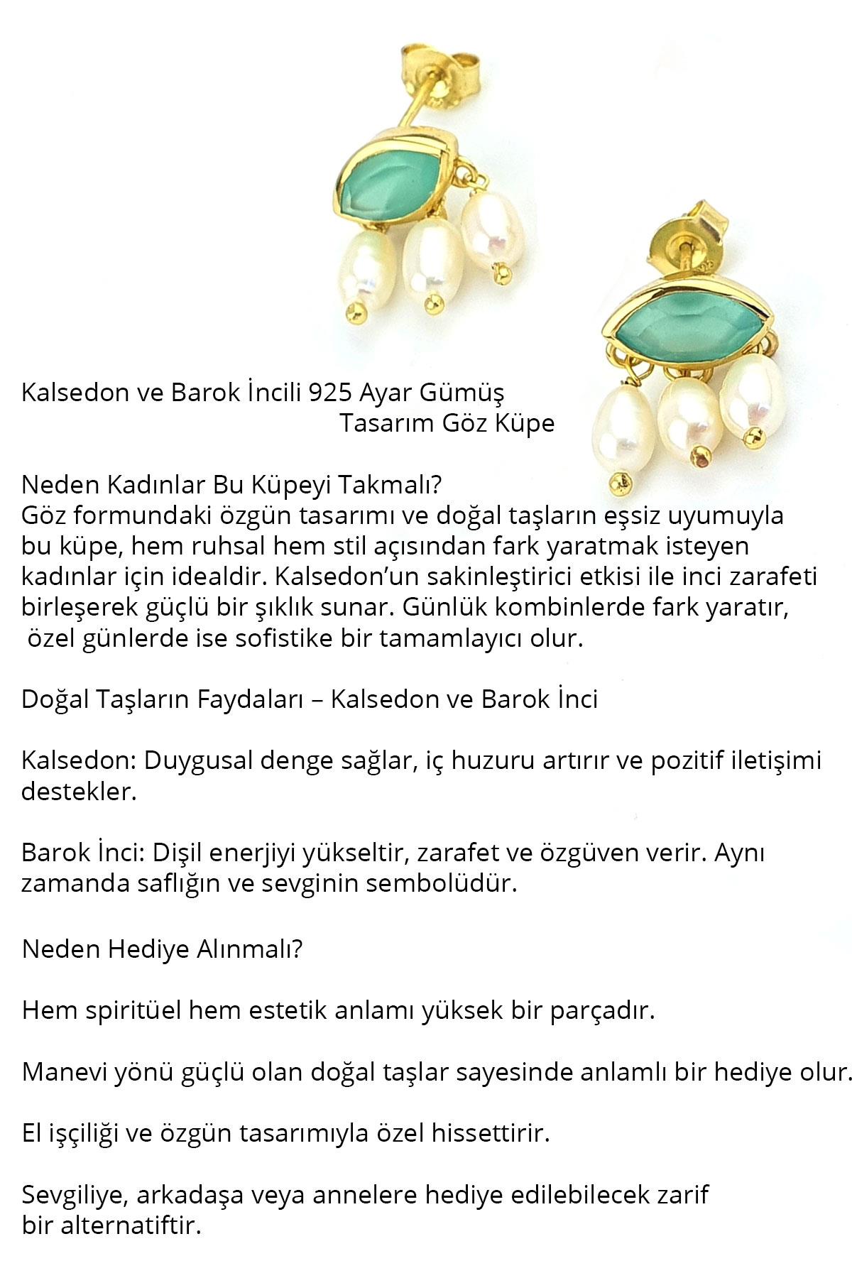 Kalsedon ve Barok İncili 925 ayar Gümüş Tasarım Göz Küpe 
