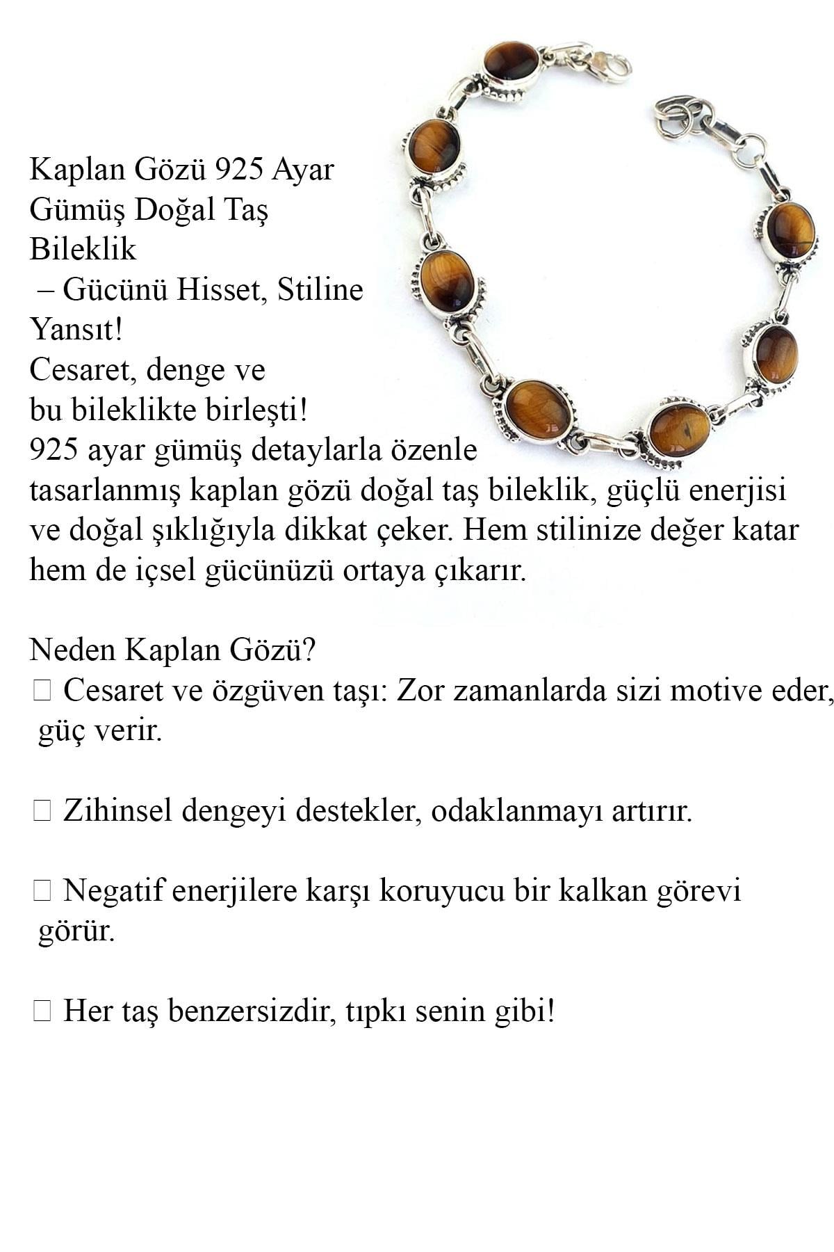 Kaplan gözü 925ayar Gümüş Tasarım Doğal Taş bileklik