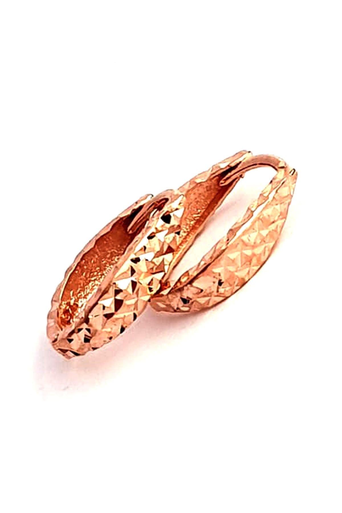 Kendinden ışıltılı lazer kesim 925 ayar gümüş rose oval halka çift küpe( çap 1.5 cm )