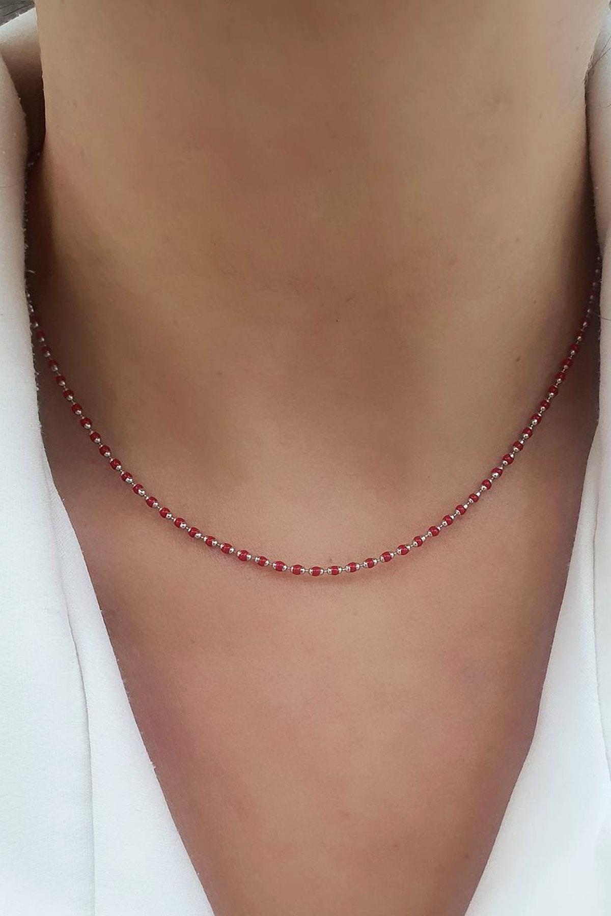 Kırmızı Mineli 925 ayar Gümüş İtalyan Tasarımı Kolye