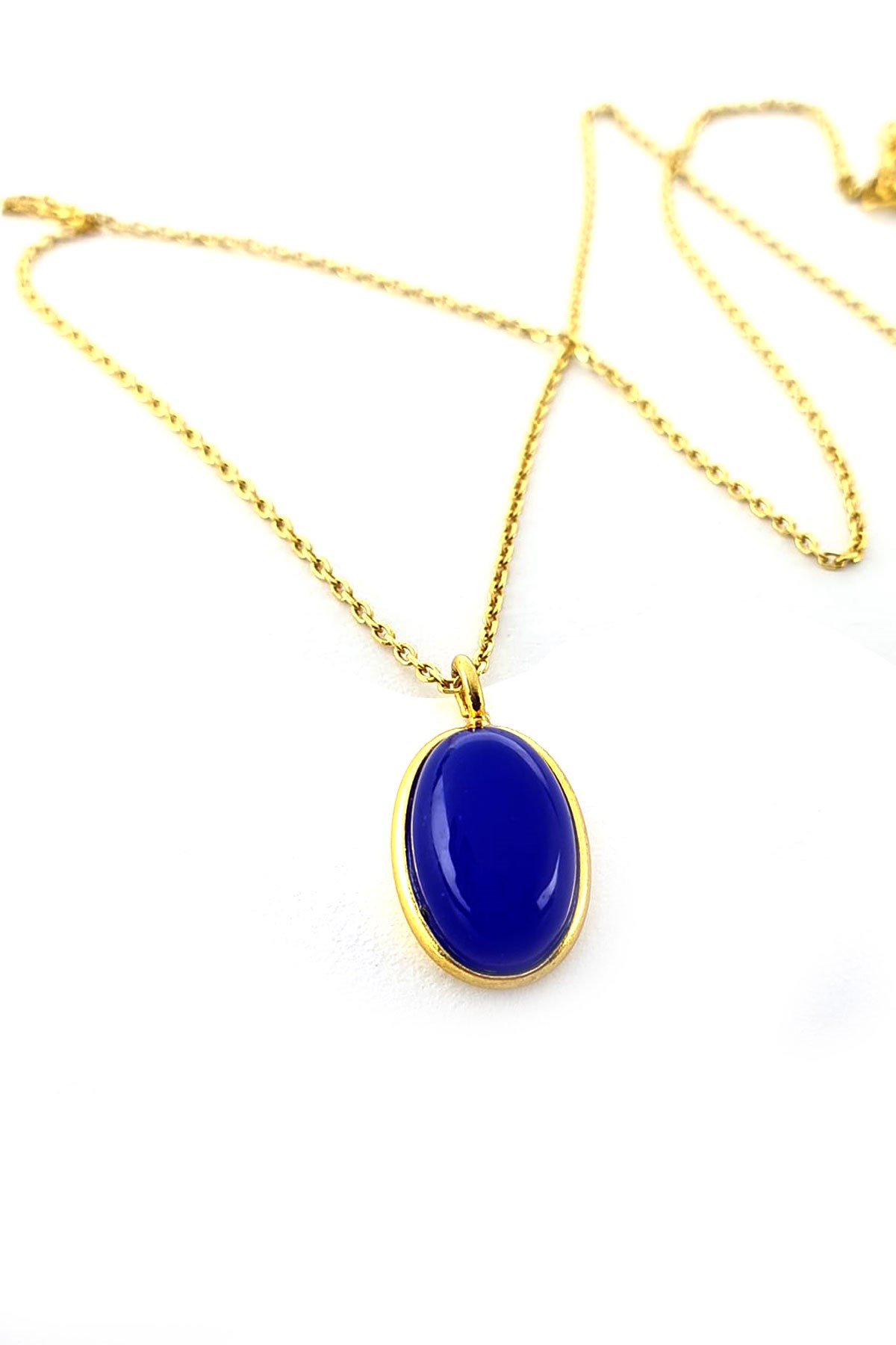 Lapis Lazuli Taşlı 925ayar Gümüş Üzerine Altın Kaplama Tasarım Oval Kolye