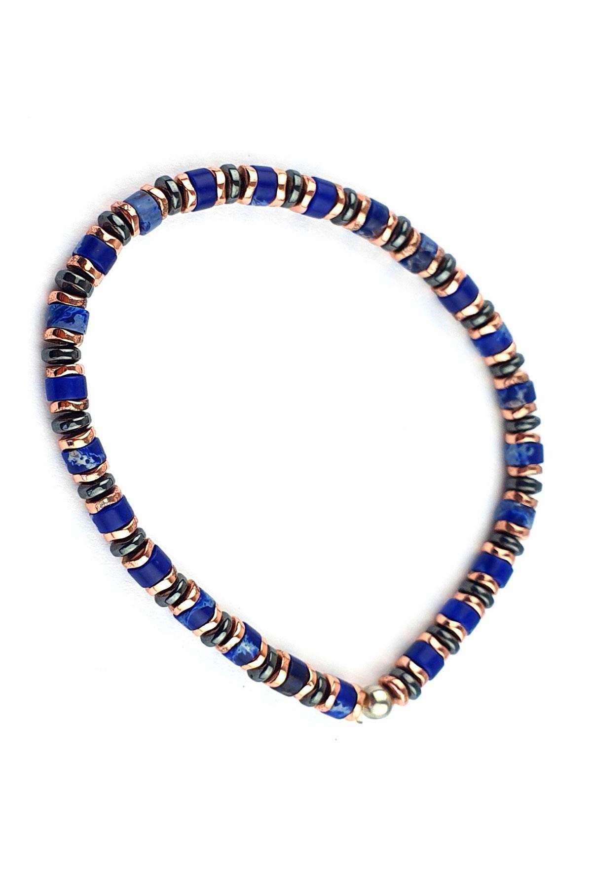 Lapis Lazuli Taşlı ve Hematit Taşlı El işi Tasarım doğal taş bileklik