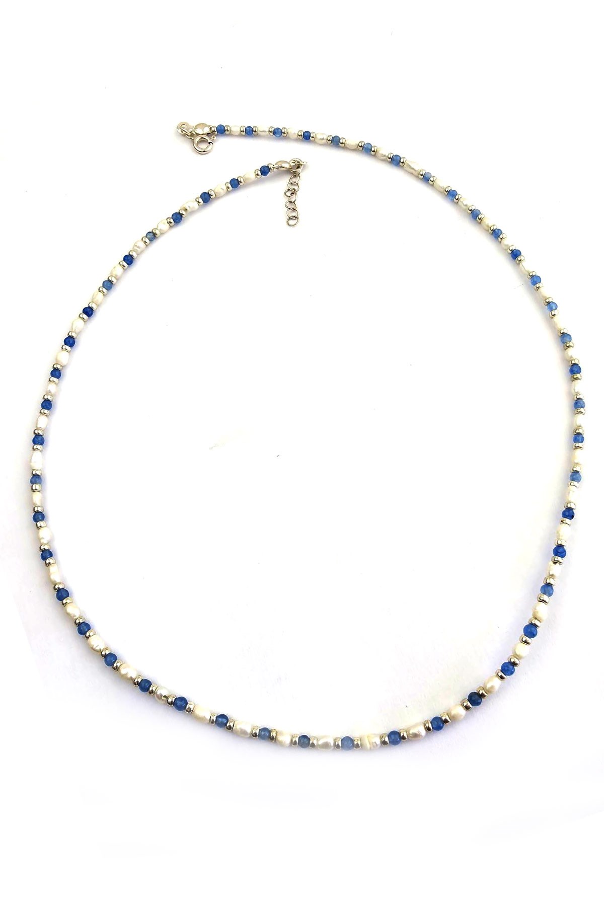 Lapis Lazuli ve barok incili 925 ayar gümüş detaylı inci kolye 