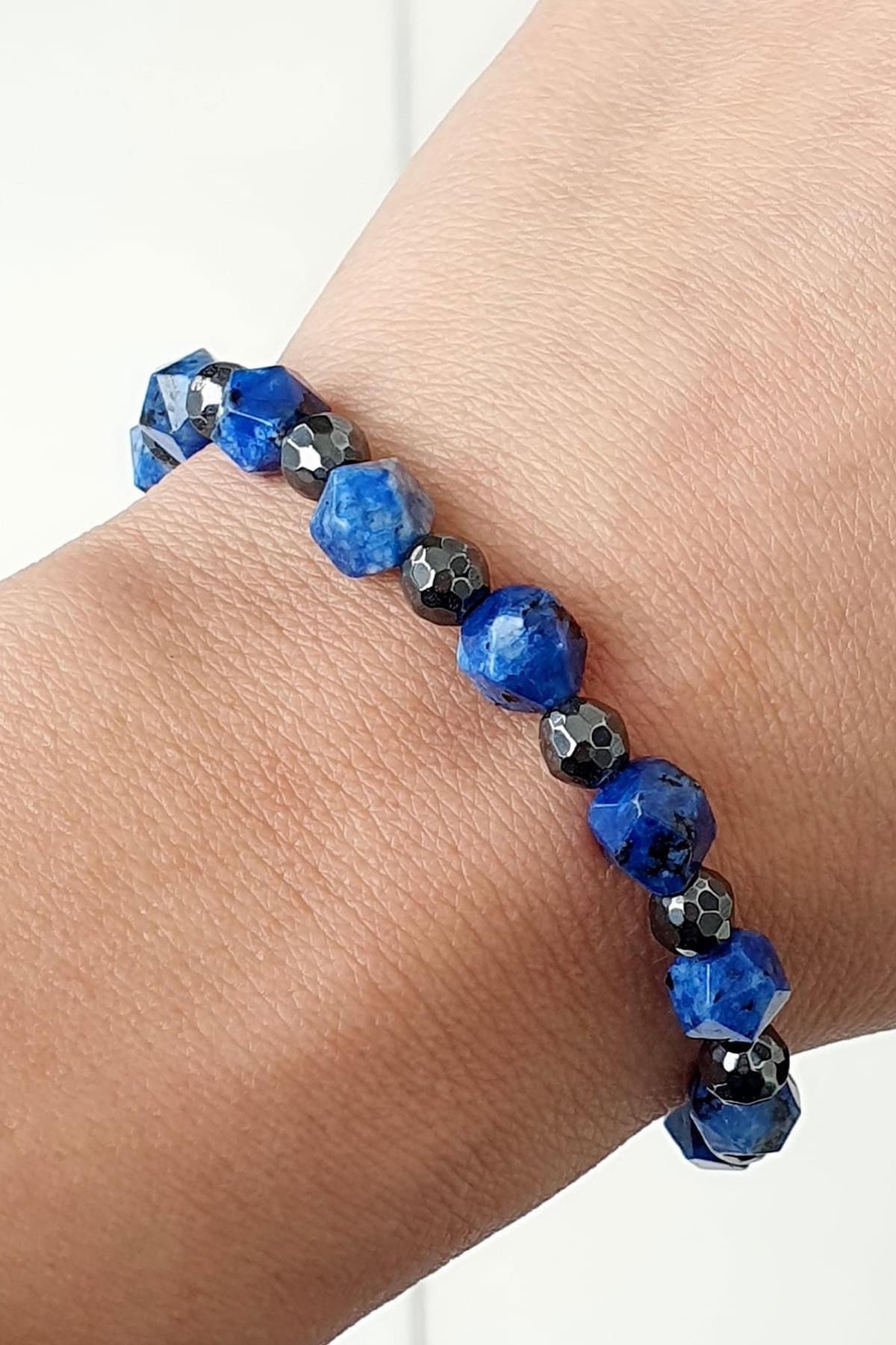 Lapis ve Hematit Taşlı Doğal Taş bileklik