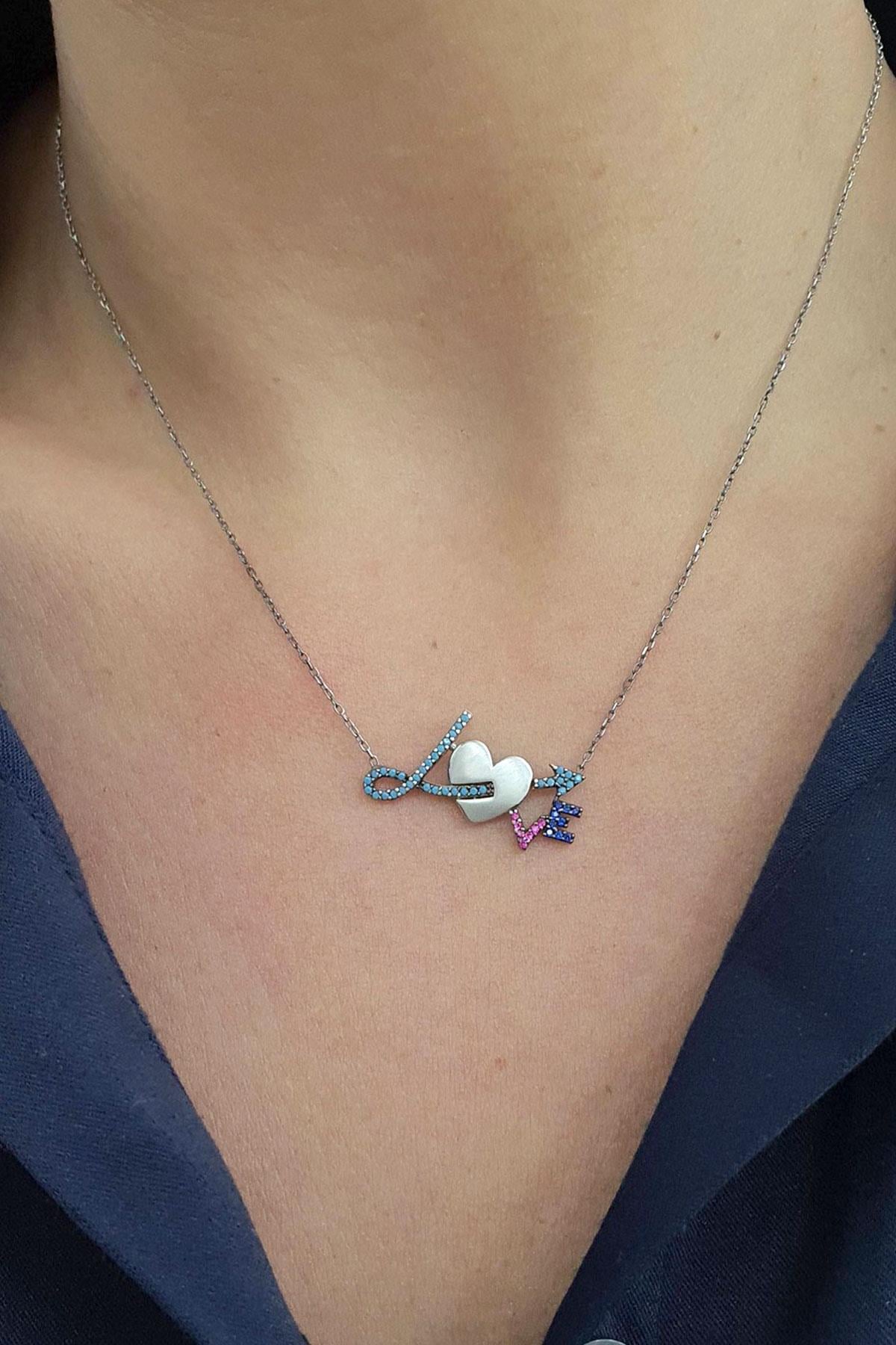 Love Yazılı 925 ayar gümüş Aşk Kolyesi 