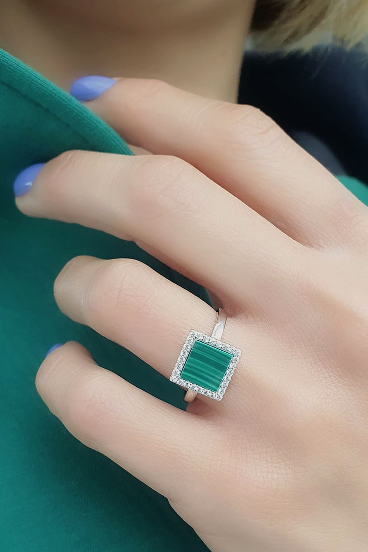 Malakit Taşlı 925ayar Gümüş Kare Yüzük