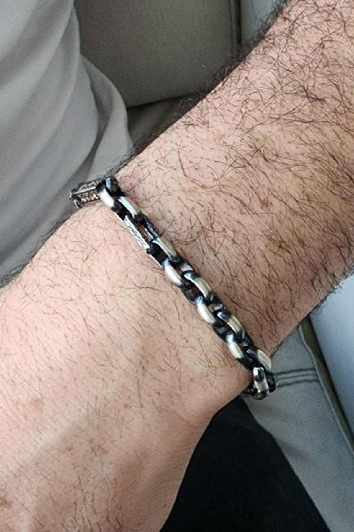 Masculine Trace 925ayar Gümüş Sitrin Oniks Taş Detaylı Tasarım Erkek Bileklik 
