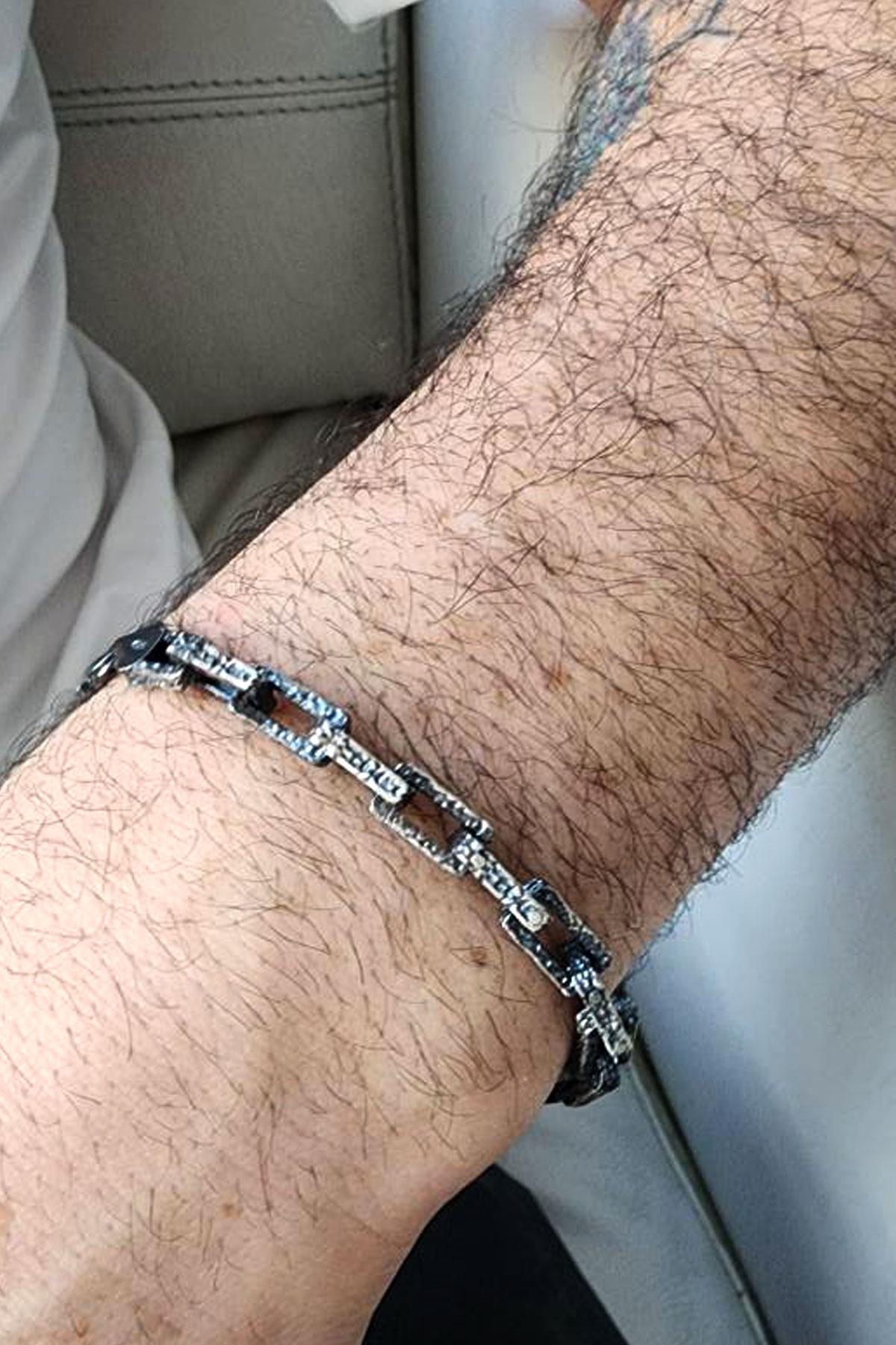 Masculine Trace 925ayar Gümüş Sitrin Oniks Taş Detaylı Tasarım Erkek Bileklik 