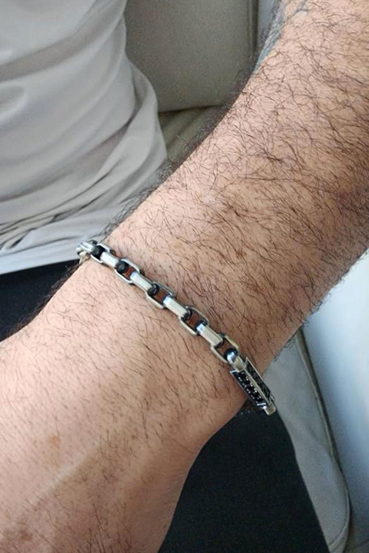 Masculine Trace 925ayar Gümüş Sitrin Oniks Taş Detaylı Tasarım Erkek Bileklik 