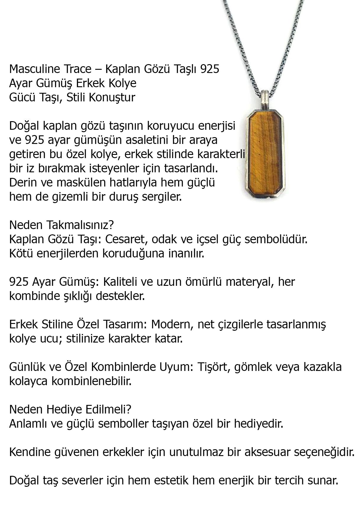 Masculine Trace Kaplan gözü 925ayar Gümüş Tasarım Erkek Kolye  