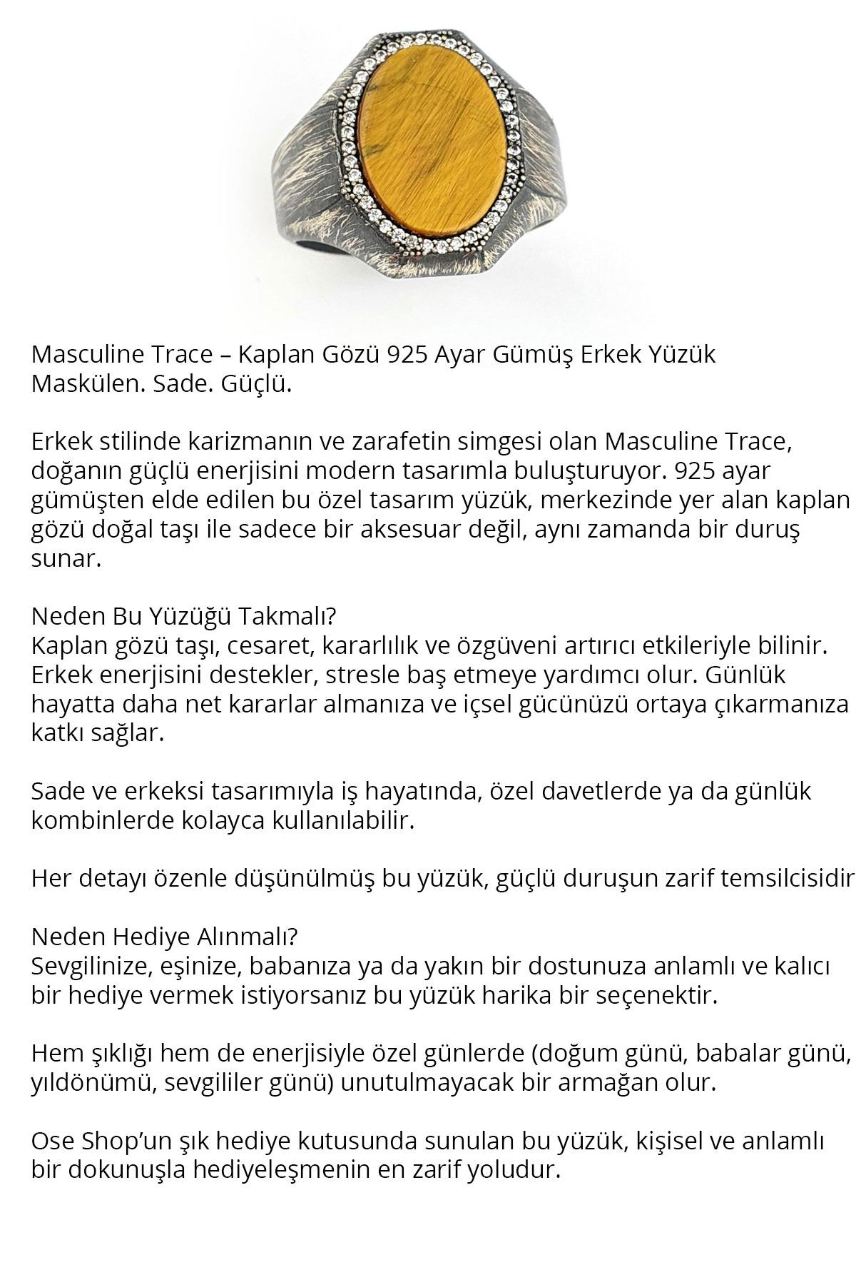 Masculine Trace Kaplan gözü 925ayar Gümüş Tasarım Erkek Yüzük 