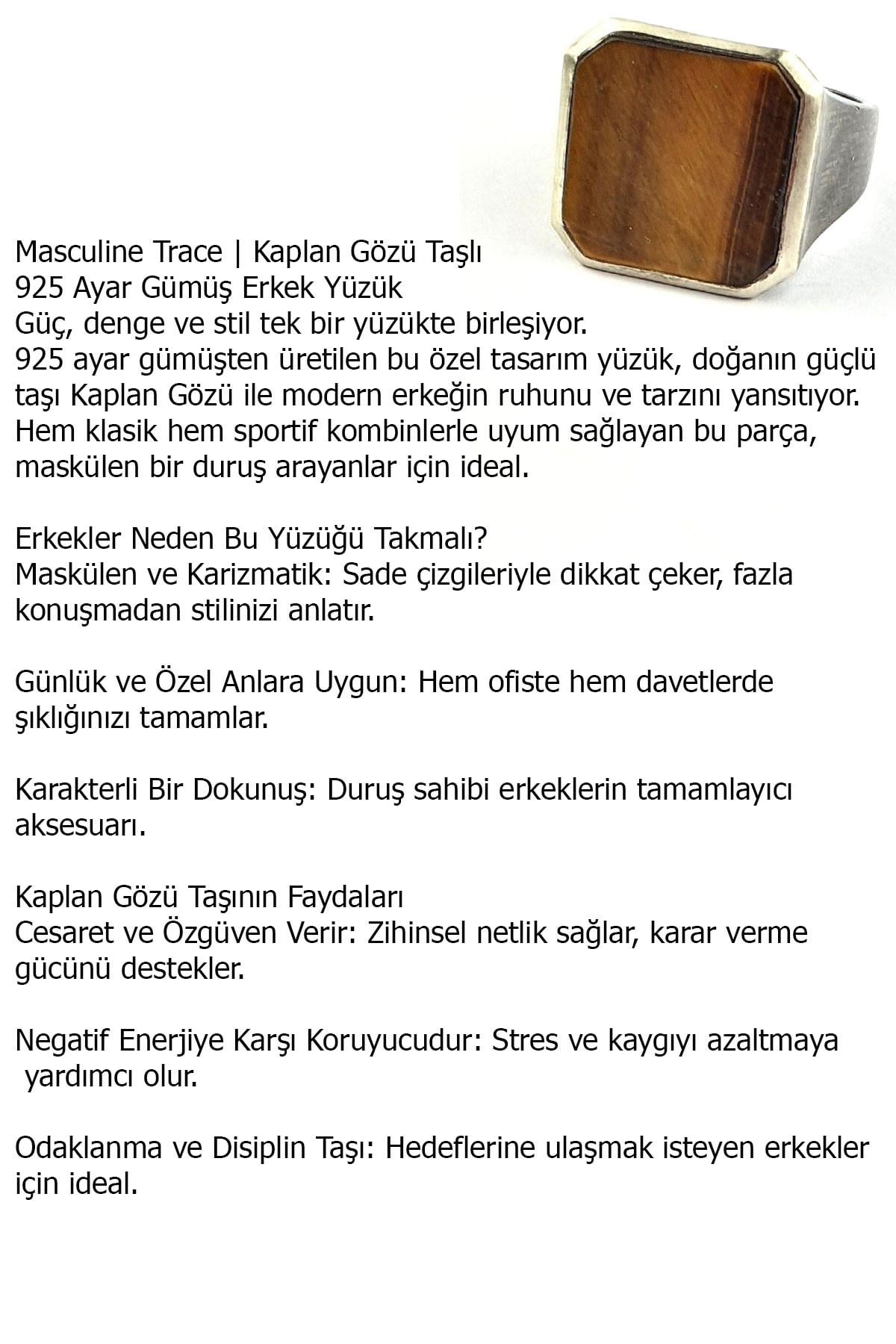 Masculine Trace Kaplan gözü 925ayar Gümüş Tasarım Erkek Yüzük 