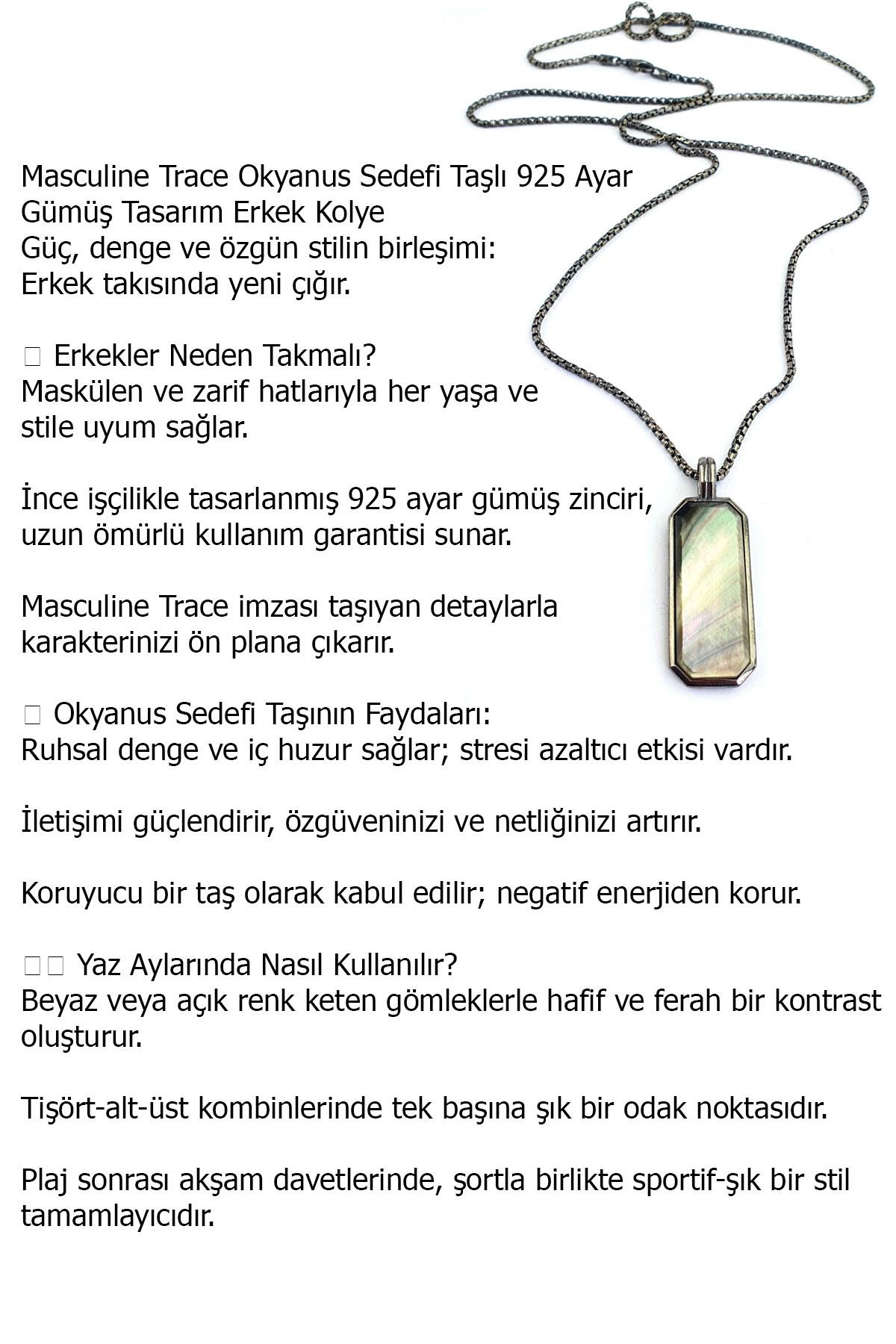 Masculine Trace Kaplan sedef taşlı  925ayar Gümüş Tasarım Erkek Kolye