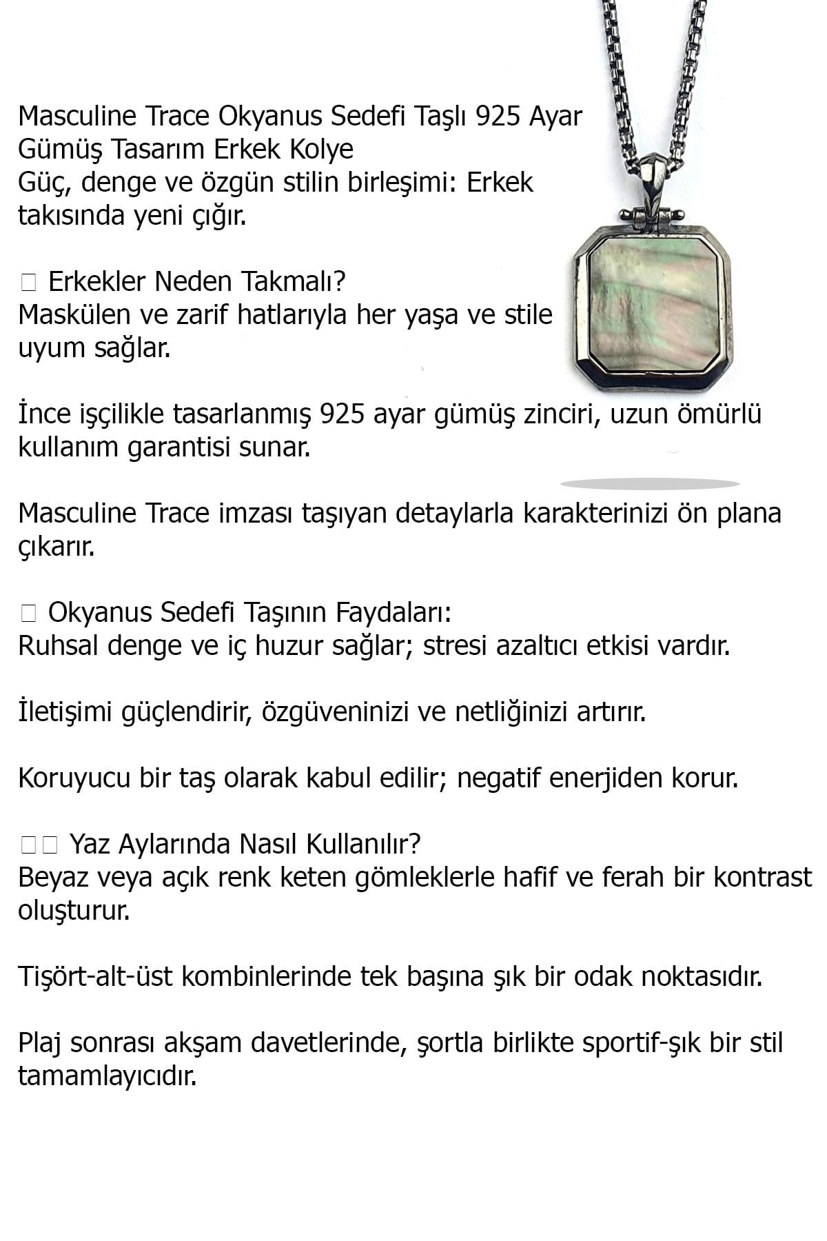 Masculine Trace Okyanus sedefi Taşlı 925ayar Gümüş Tasarım Erkek Kolye  