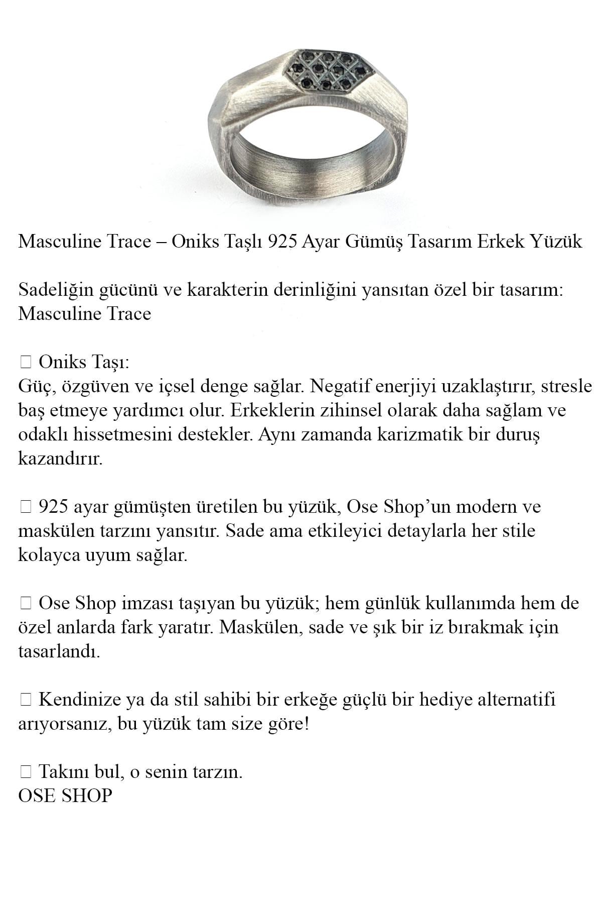 Masculine Trace Oniks Taş Detaylı 925ayar Gümüş Tasarım Erkek Yüzük 