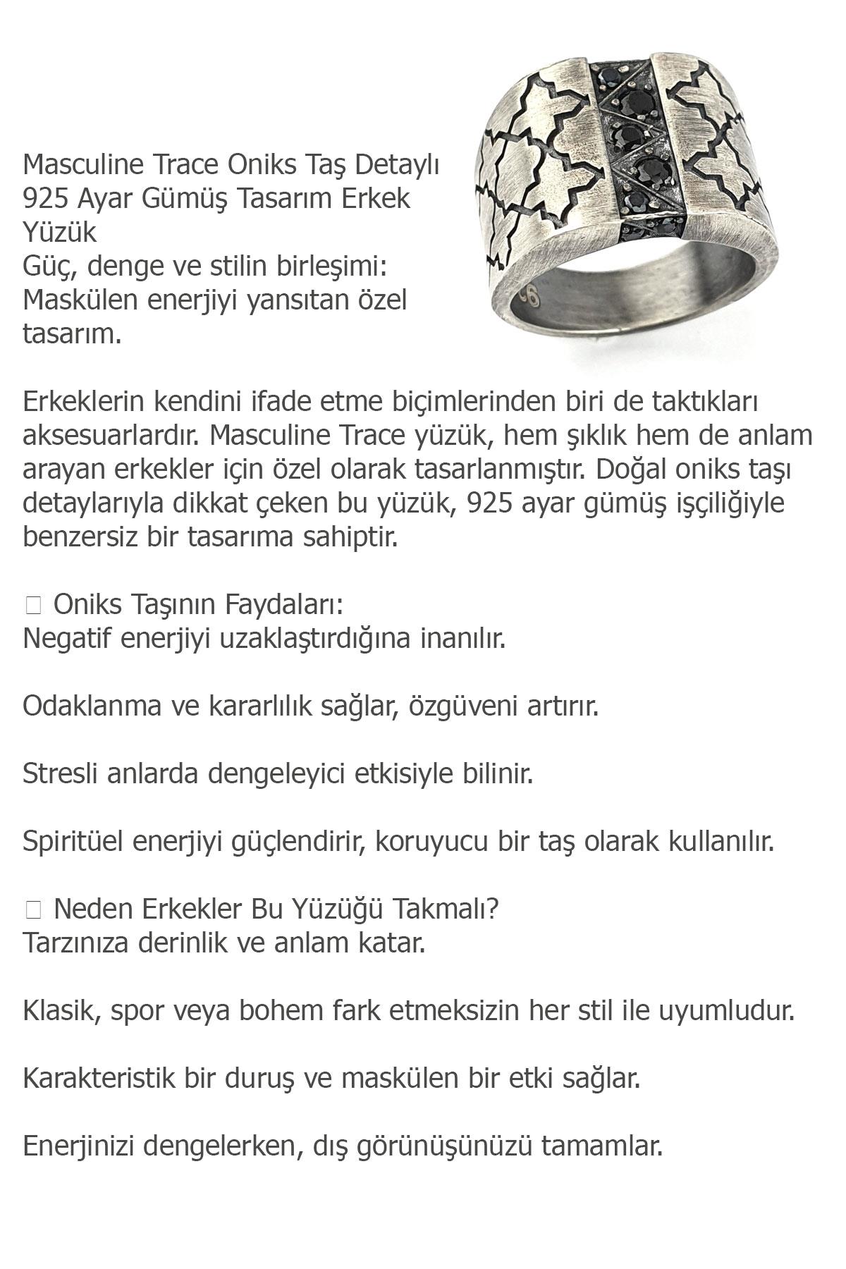 Masculine Trace Oniks Taş Detaylı 925ayar Gümüş Tasarım Erkek Yüzük