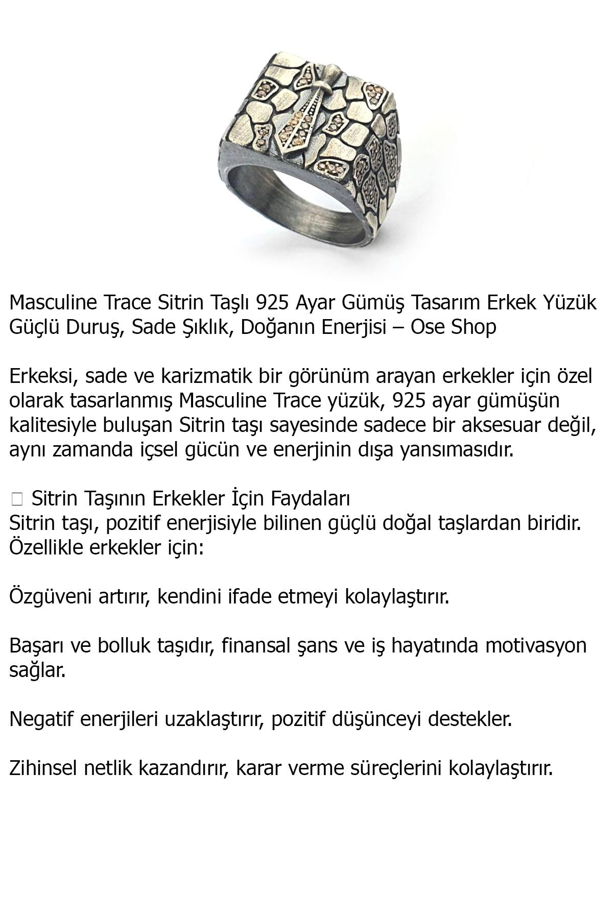 Masculine Trace Sitrin Taşlı 925ayar Gümüş Tasarım Erkek Yüzük