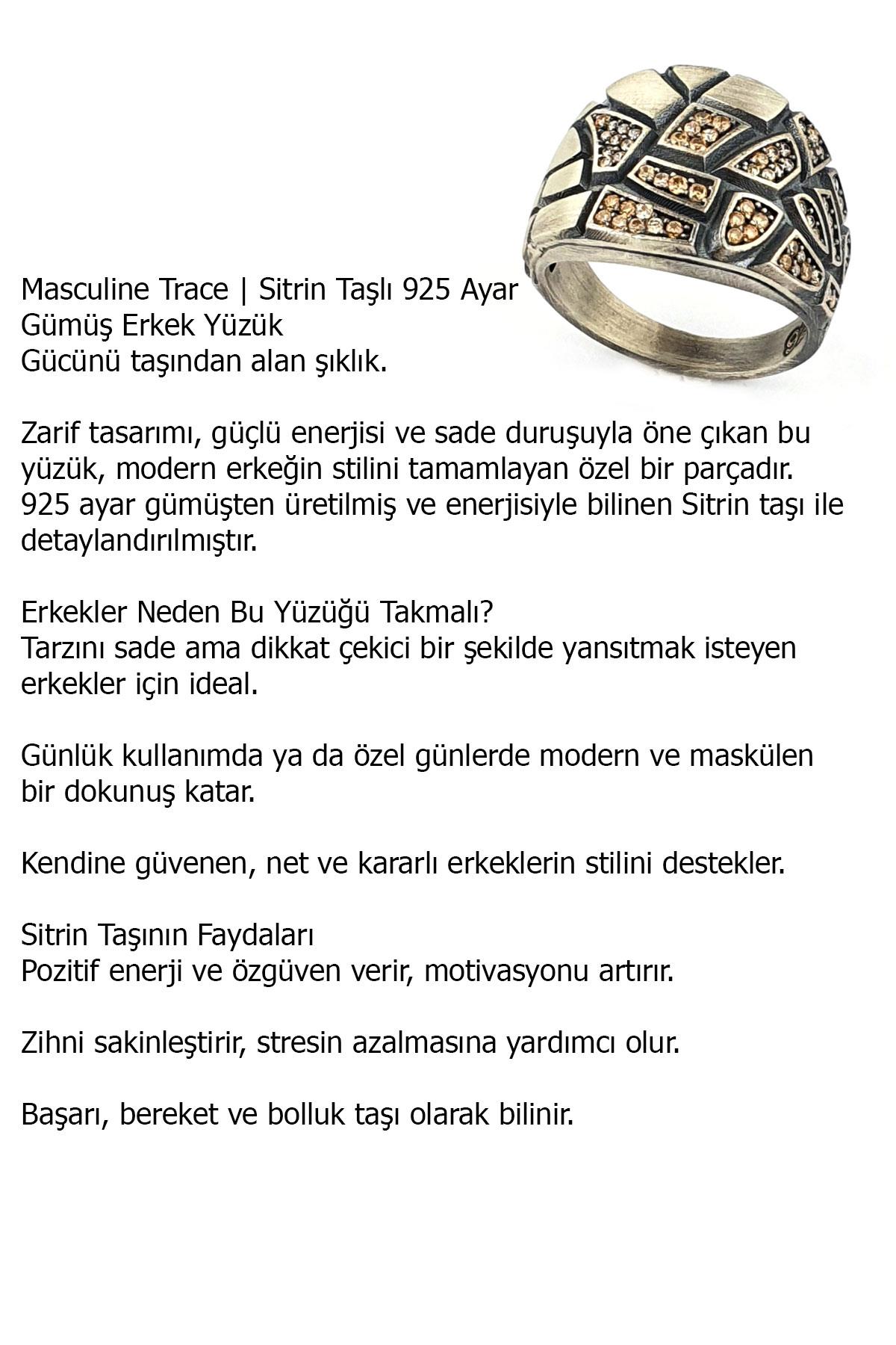 Masculine Trace Sitrin Taşlı 925ayar Gümüş Tasarım Erkek Yüzük