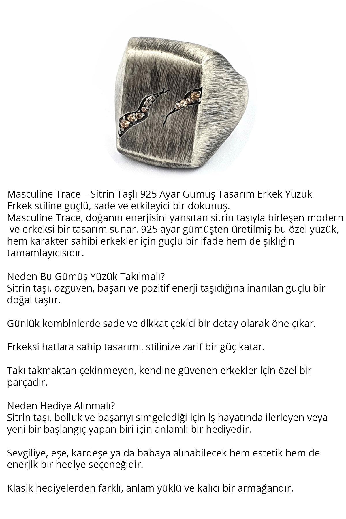 Masculine Trace Sitrin Taşlı 925ayar Gümüş Tasarım Erkek Yüzük