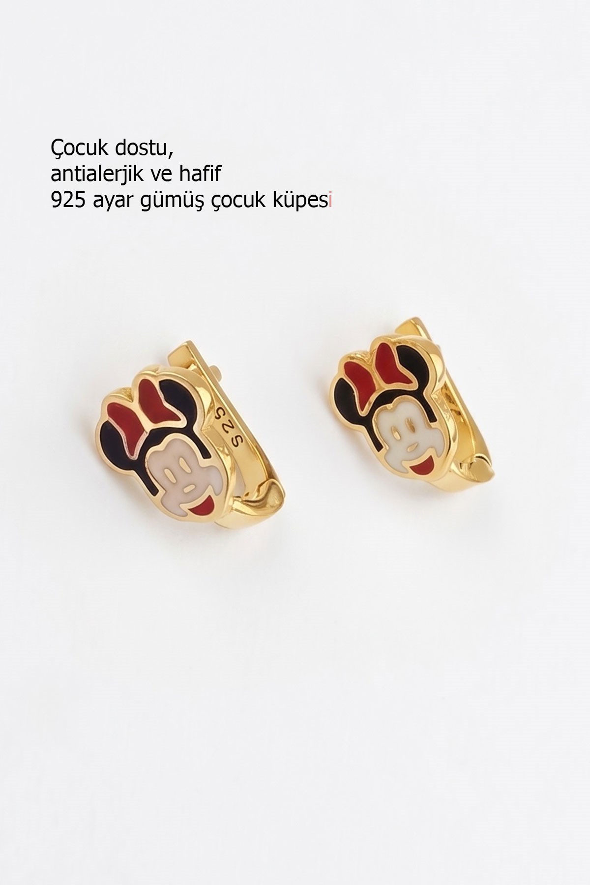 Mineli Micckey Mouse Altın Kaplama Gümüş Çocuk Küpesi | OseShop