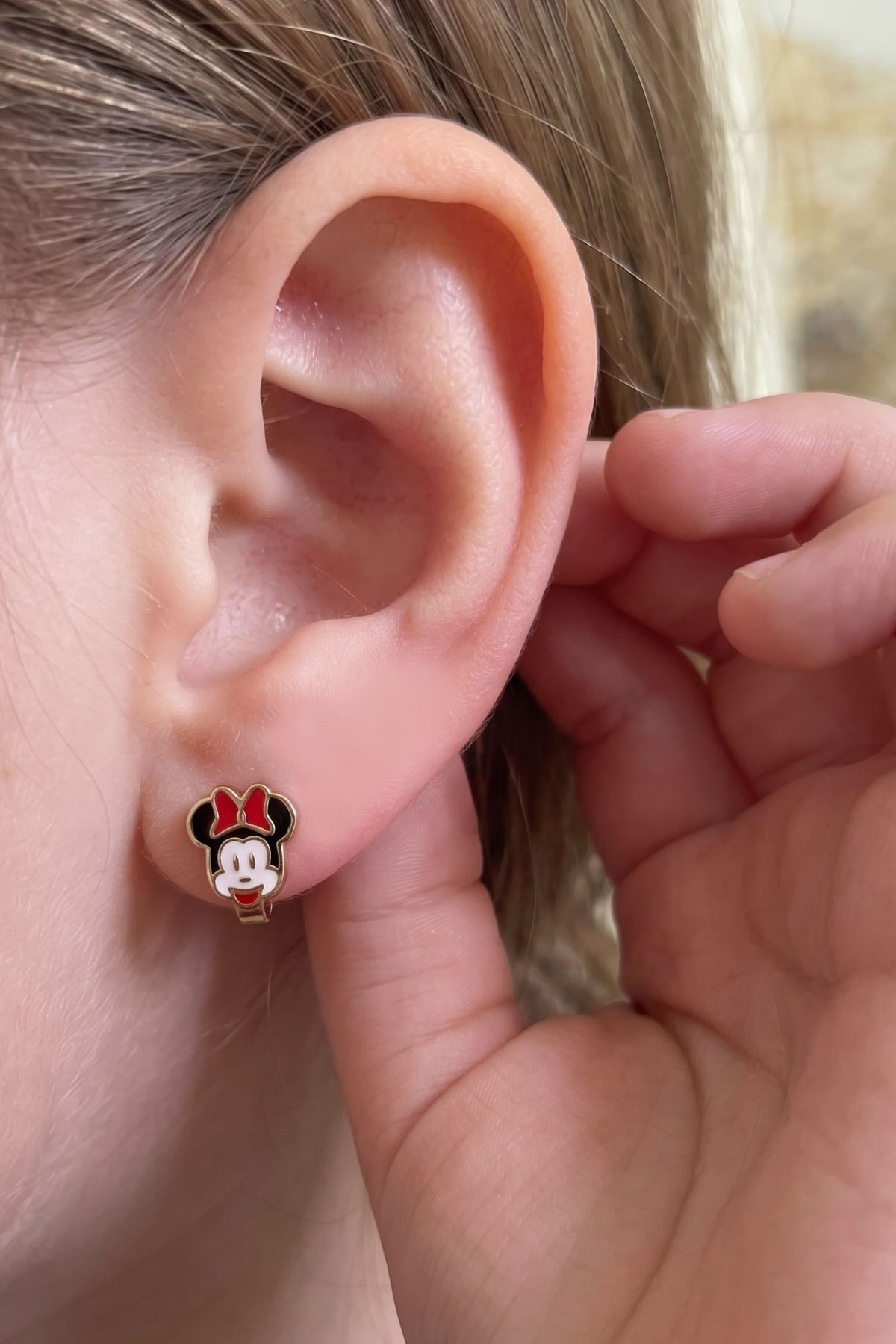 Mineli Micckey Mouse Altın Kaplama Gümüş Çocuk Küpesi | OseShop