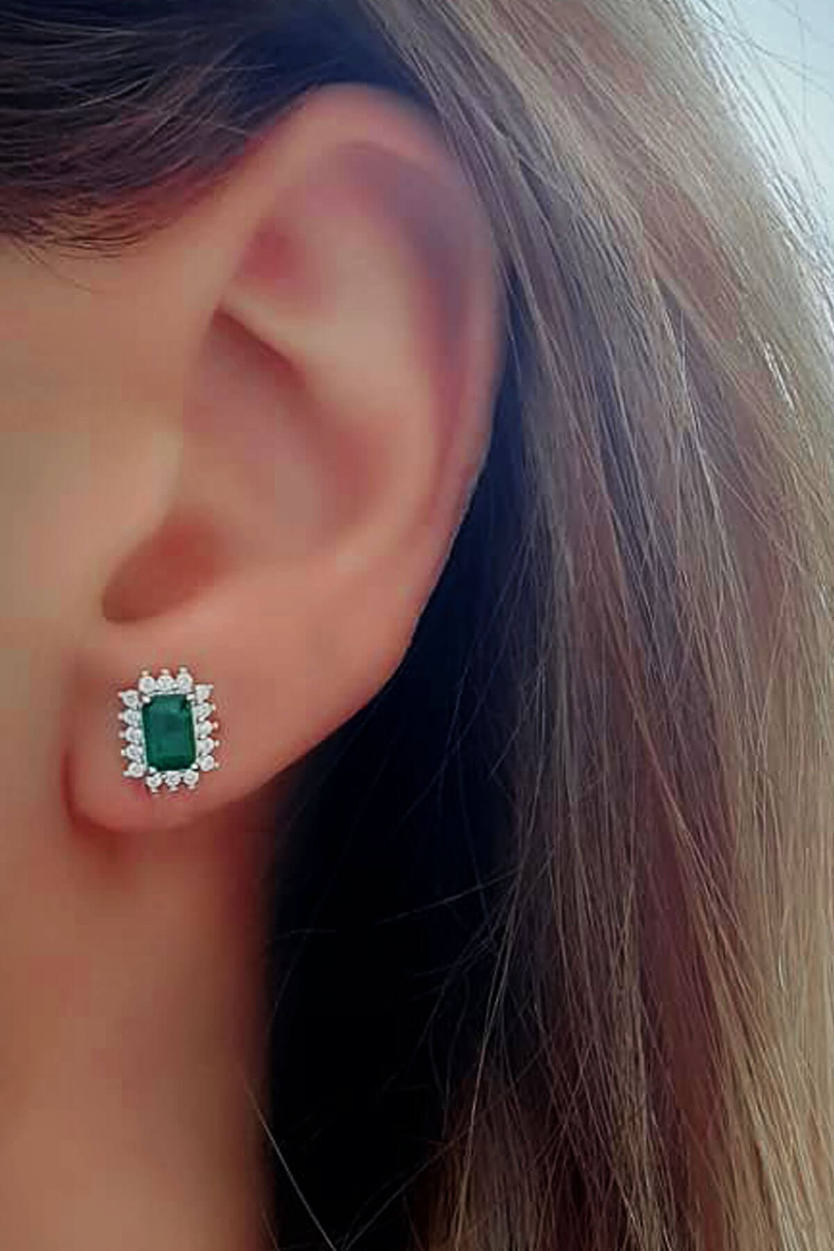 Minimal Skydiamond green creative rubies 925 ayar gümüş  küpe