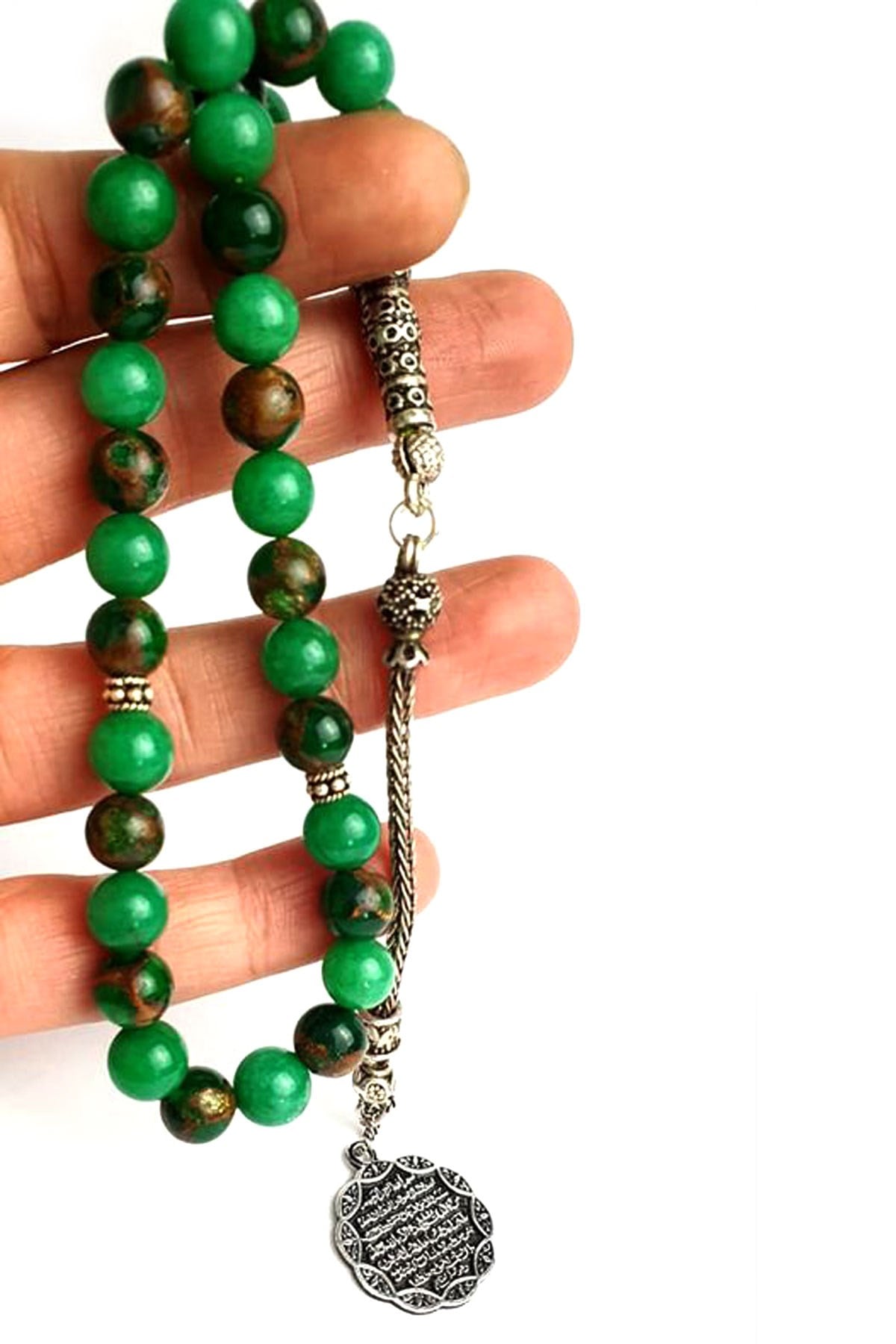 Mix akik taşlı gümüş imameli nazar ayetli tasarım tesbih