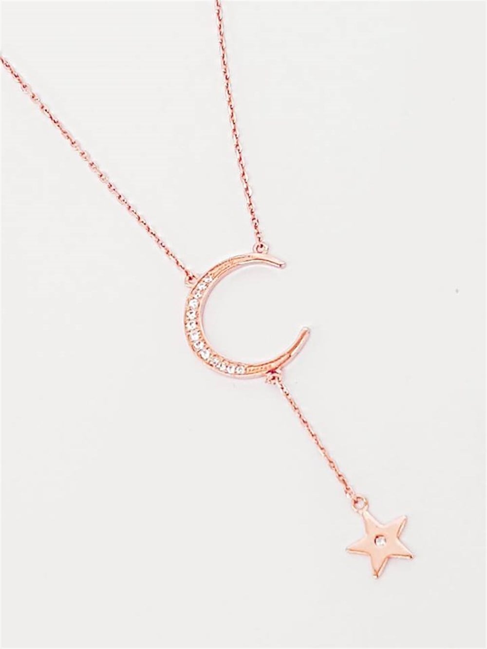 Modern   Ay Yıldız Rose Gümüş Kolye