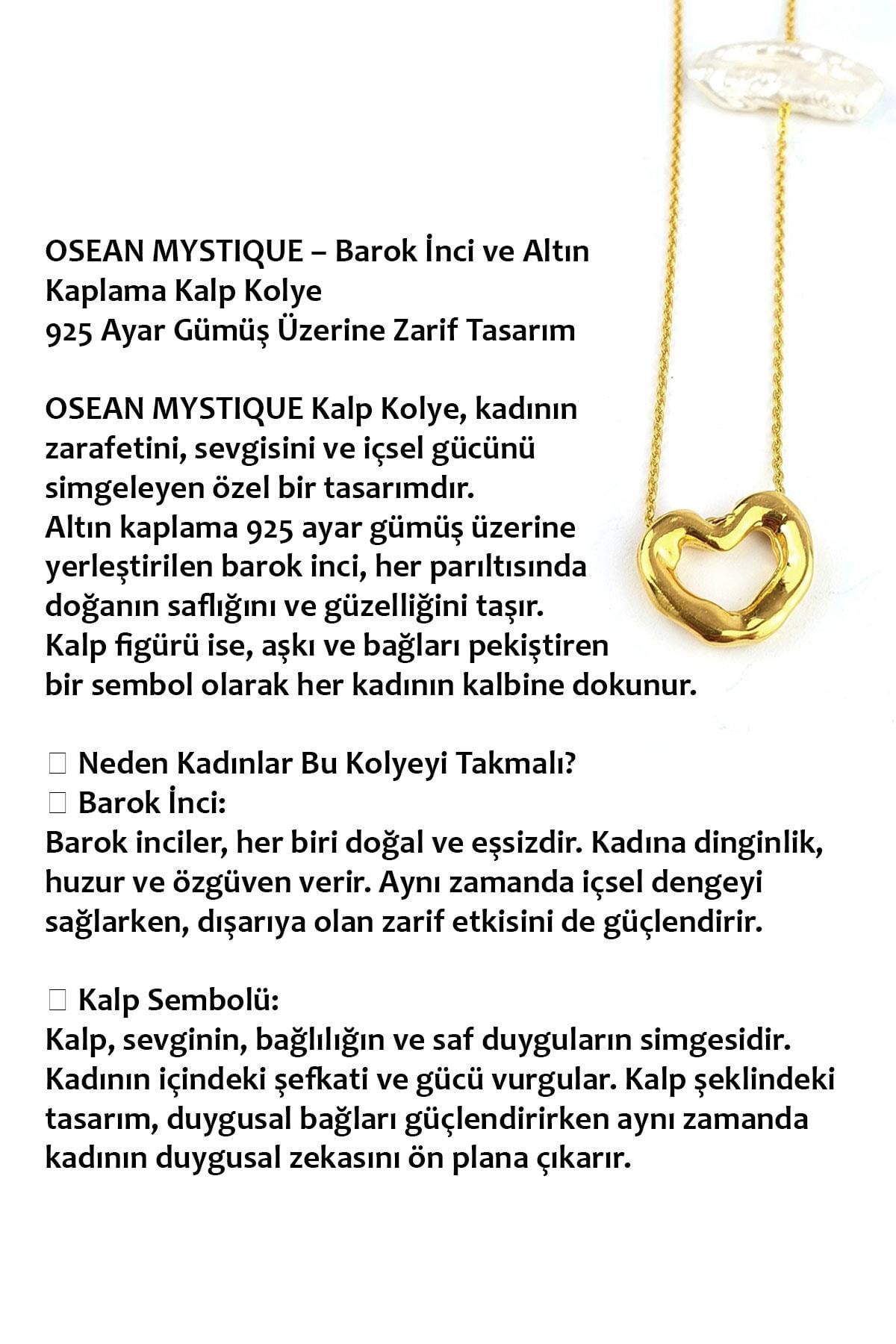 OSEAN MYSTIQUE Barok inci detaylı  925ayar gümüş Üzerine altın kaplama Tasarım Kalp Kolye 