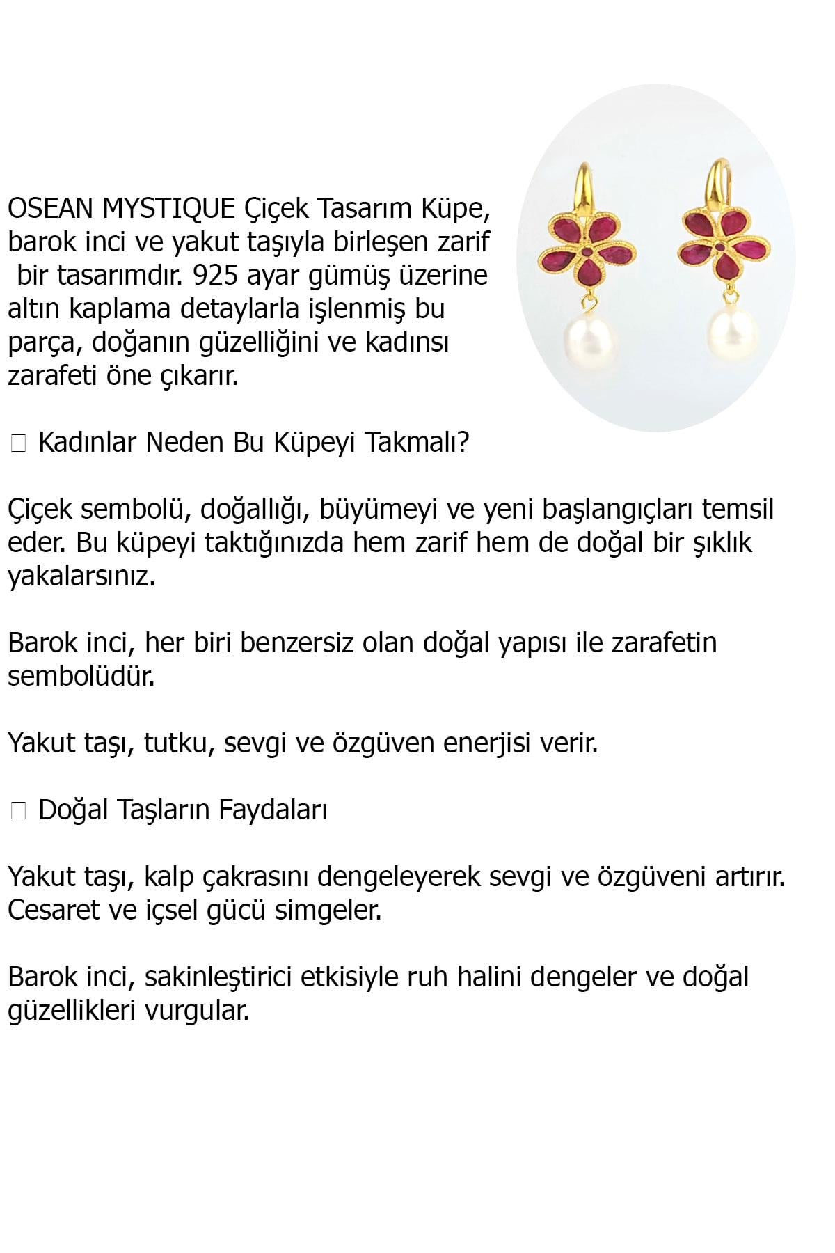 OSEAN MYSTIQUE Barok inci ve yakut taşlı 925ayar gümüş Üzerine altın kaplama Tasarım Çiçek küpe