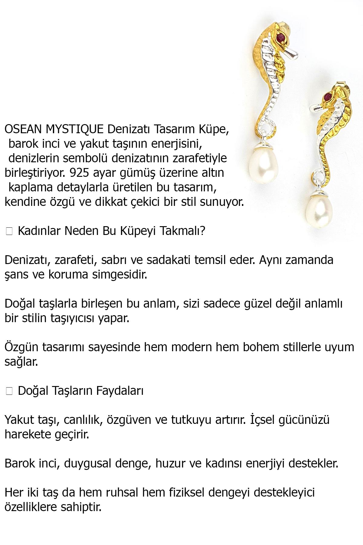 OSEAN MYSTIQUE Barok inci ve yakut taşlı 925ayar gümüş Üzerine altın kaplama Tasarım Deniz Atı küpe