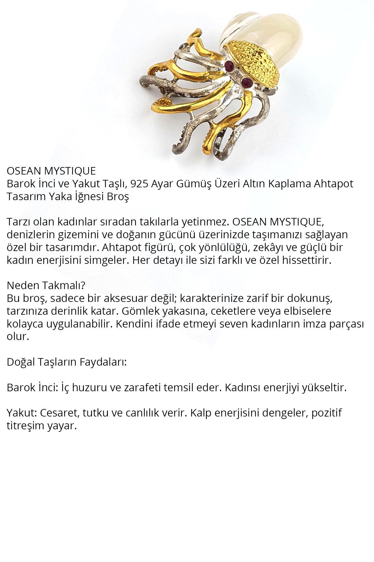 OSEAN MYSTIQUE Barok inci ve yakut taşlı 925ayar gümüş Üzerine altın kaplama Tasarım Ahtapot Yaka İğnesi Broş