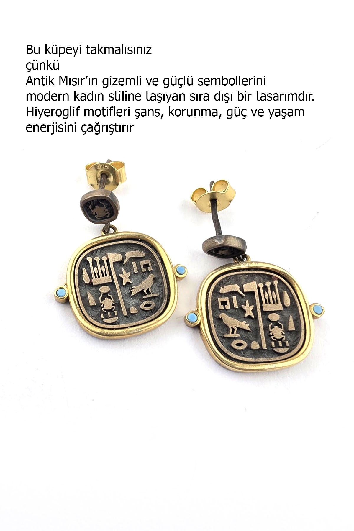 Osevia 925 ayar Gümüş Üzerine Altın Kaplama Tasarım vintage  Şans küpesi