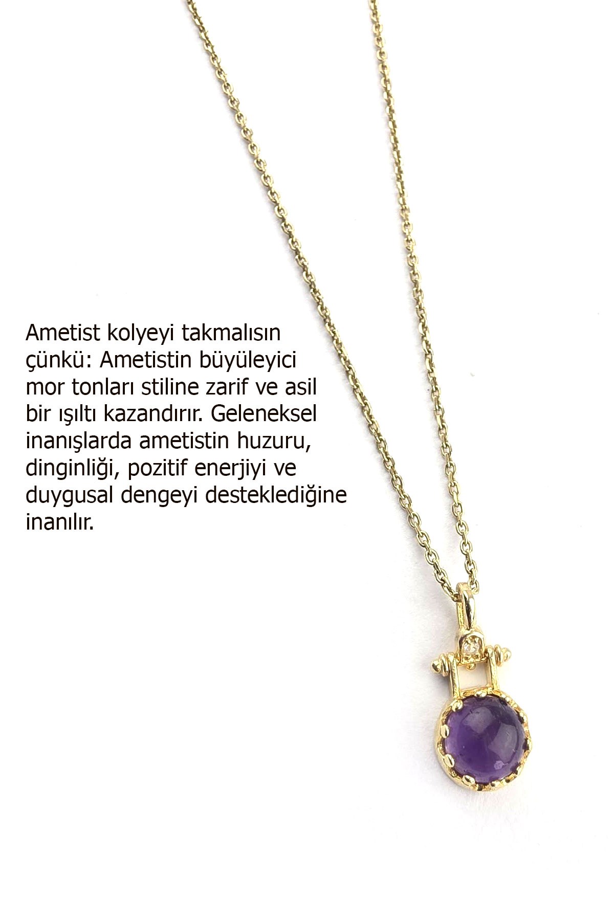 Osevia Ametist Taşlı 925 ayar Gümüş Üzerine Altın Kaplama Vintage kolye 