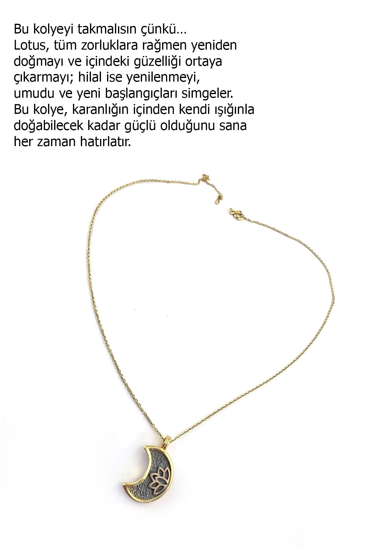 Osevia Hilal Lotus figürlü 925 ayar Gümüş Üzerine Altın Kaplama Yeniden Doğuş Kolyesi