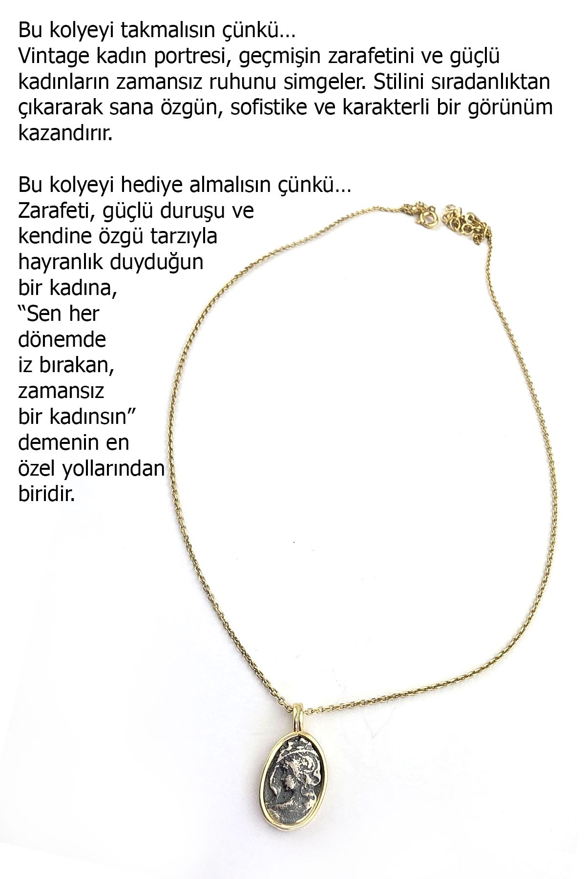 Osevia Vintage Lady Madalyon 925 Ayar Gümüş Kolye