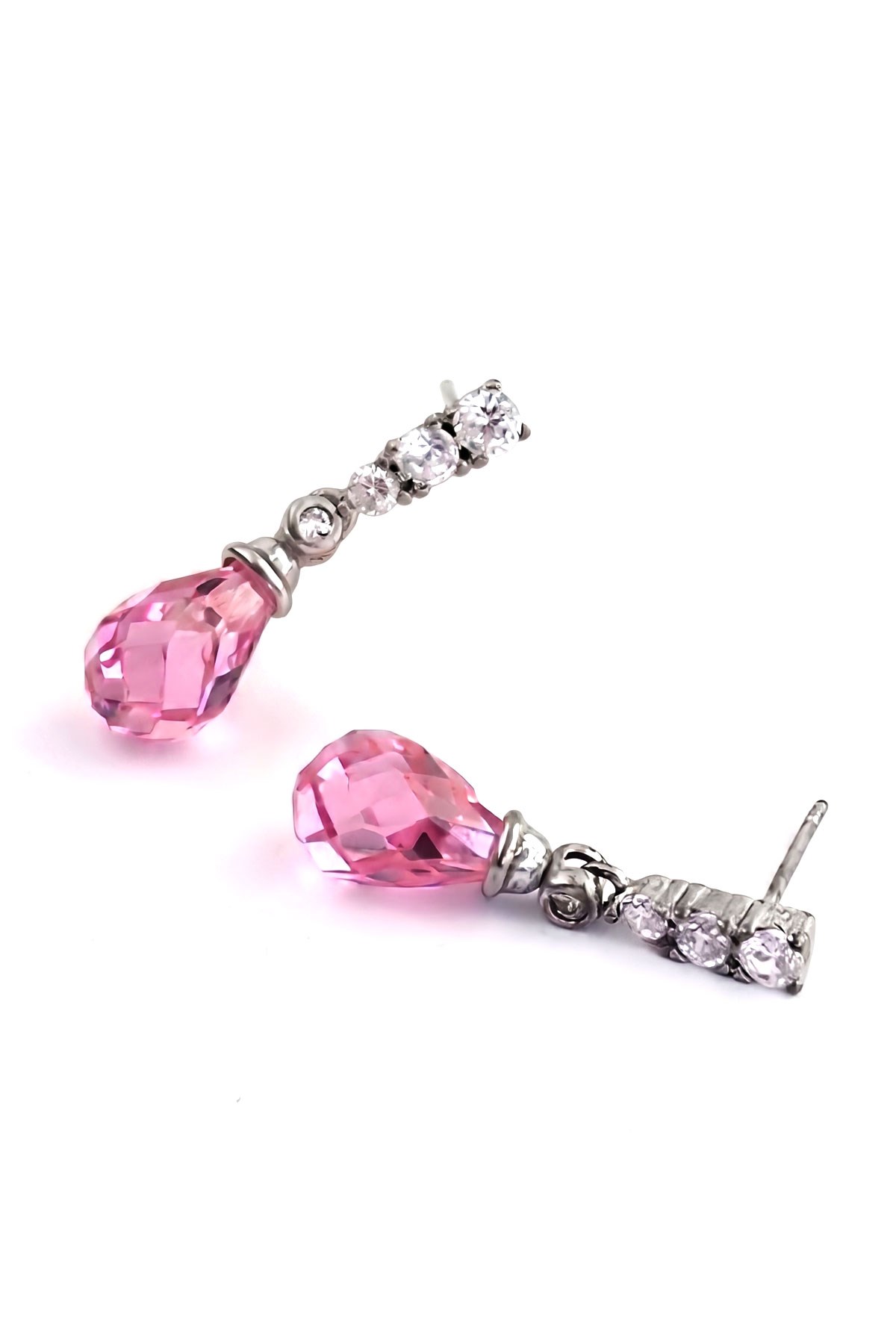 Pembe zirkon Taş Detaylı 925 ayar Gümüş İtalyan Tasarımı Trend Küpe 