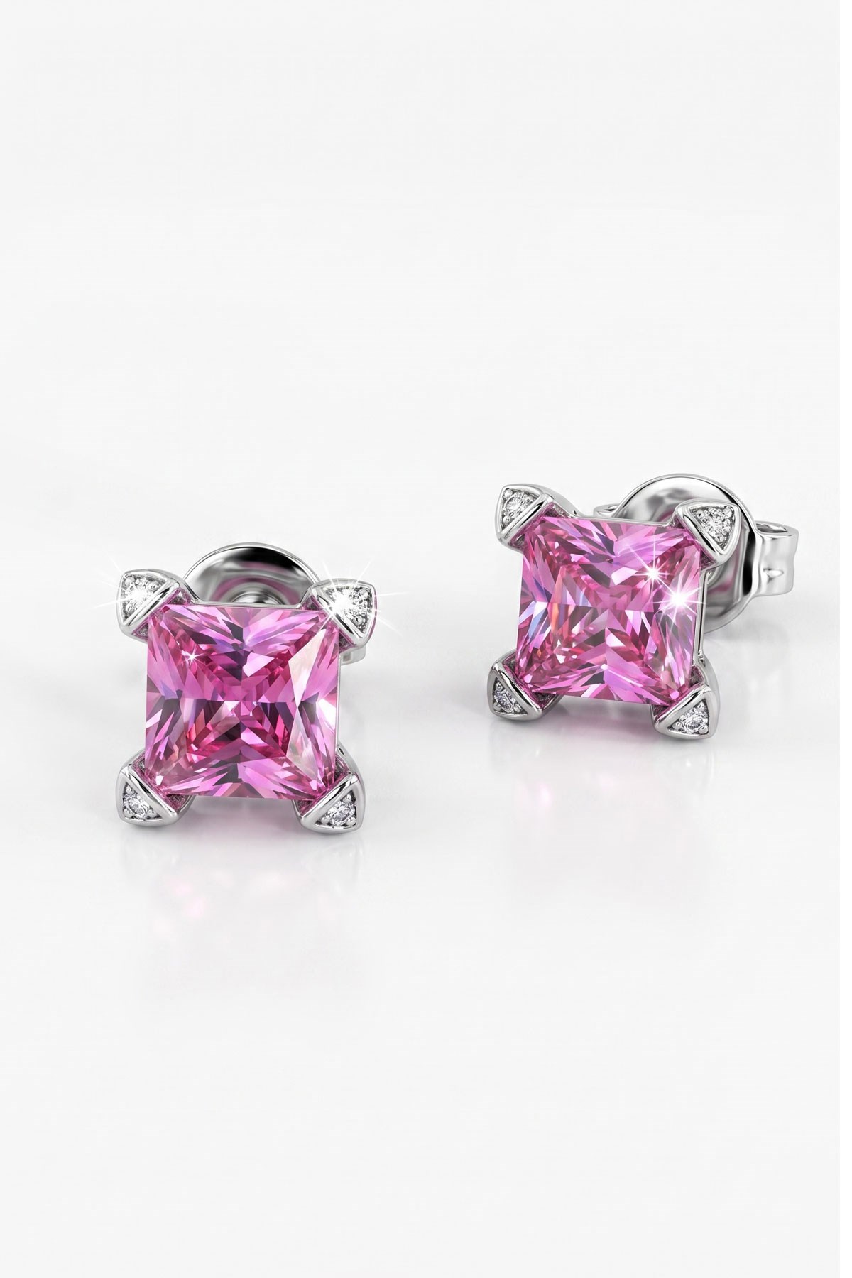 Pembe zirkon Taş Detaylı 925 ayar Gümüş İtalyan Tasarımı Küpe