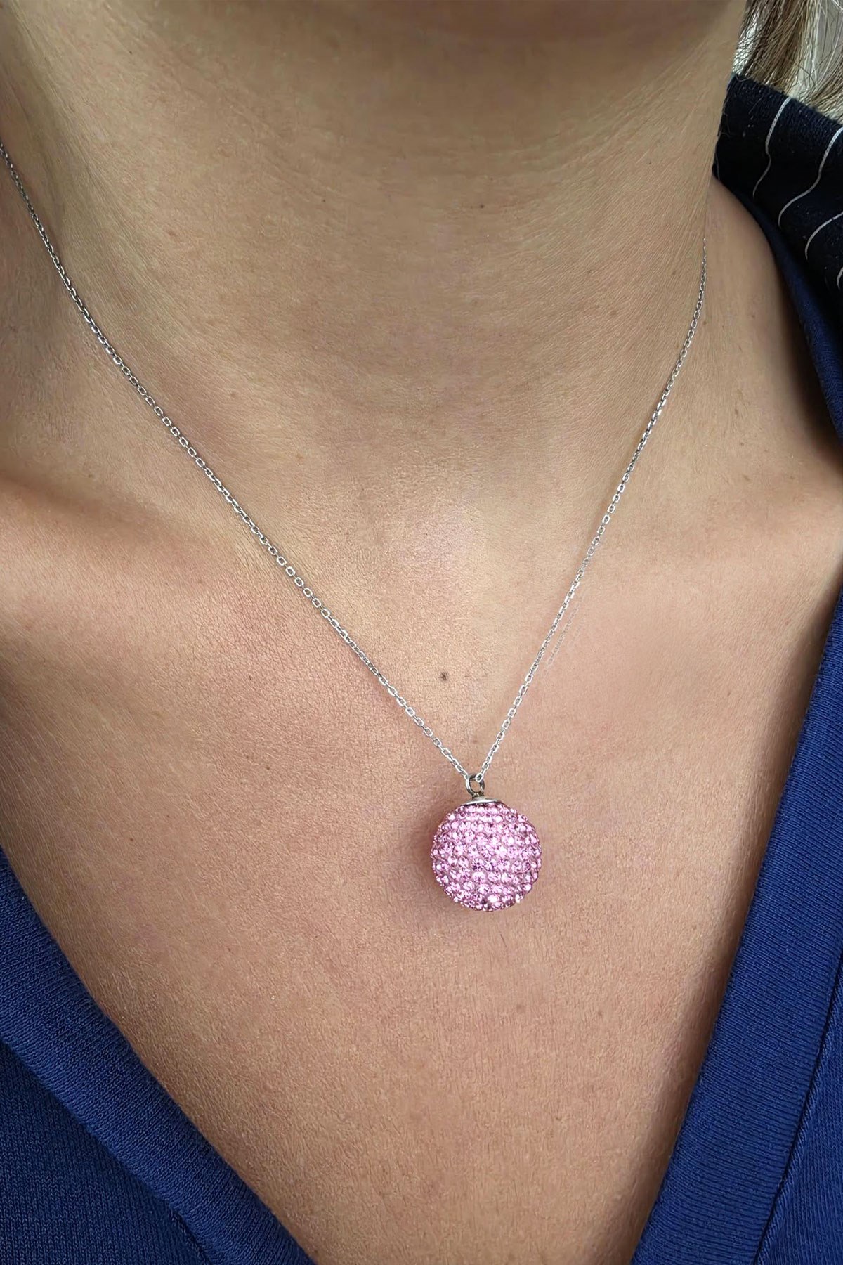 Pembe Zirkon Taşlı 925 ayar Gümüş Tasarım Kolye