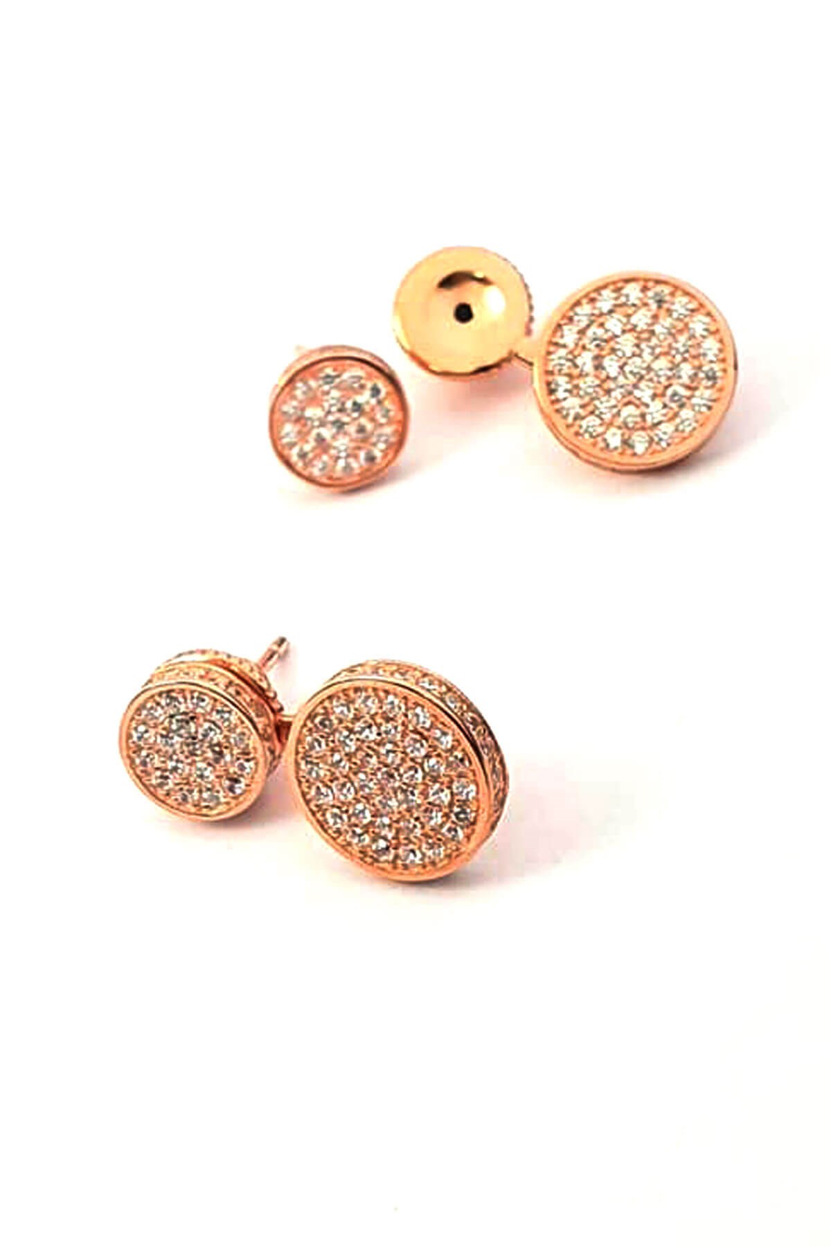 Pırlanta ışıltısında zirkon taşlı gümüş rose earcuff cift küpe