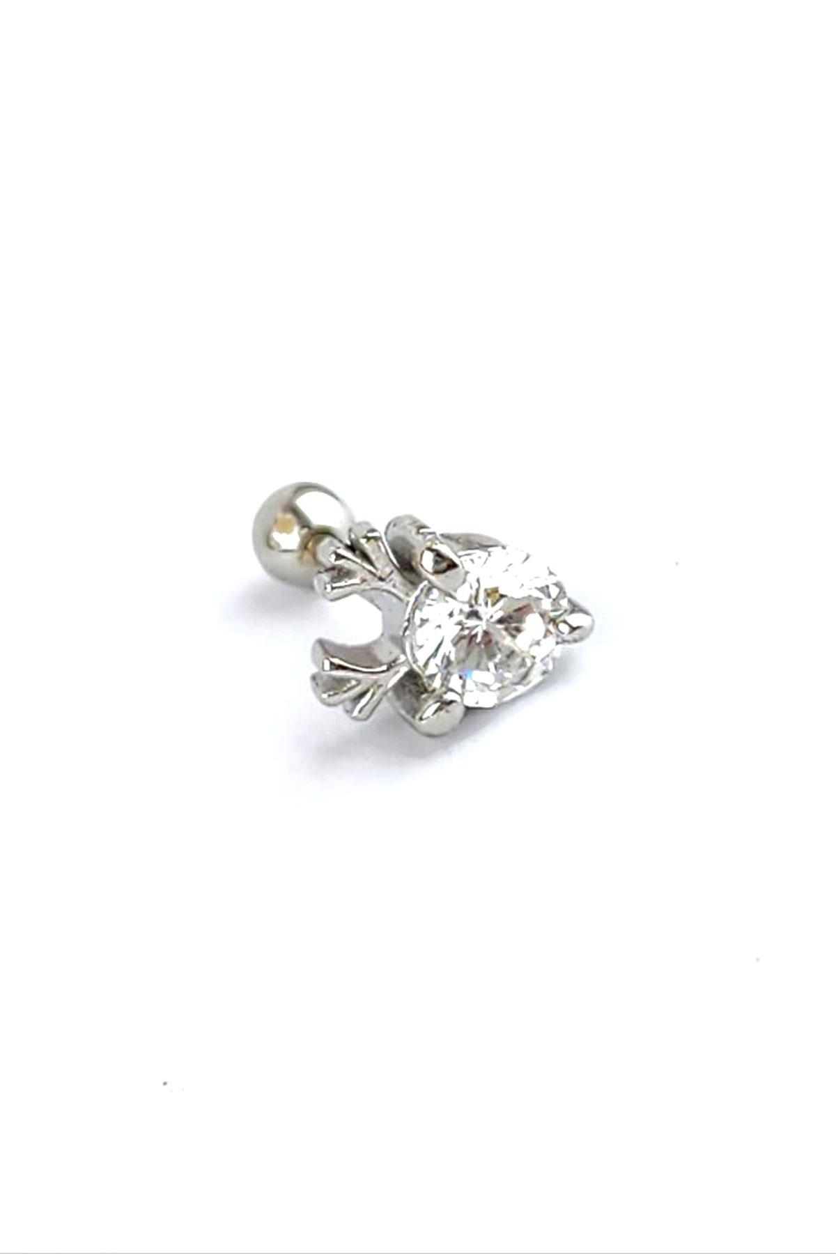 Pırlanta Parlaklığı Zirkon Taşlı 925 Ayar Gümüş Tragus Helix Piercing 
