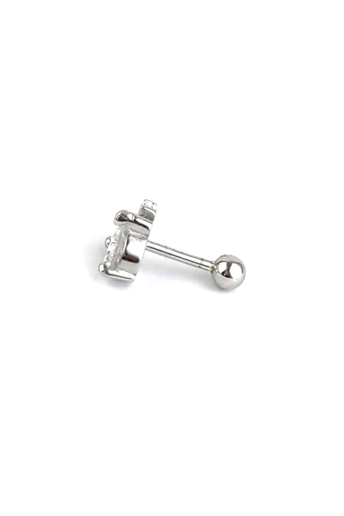 Pırlanta Parlaklığı Zirkon Taşlı 925 Ayar Gümüş Tragus Helix Piercing 