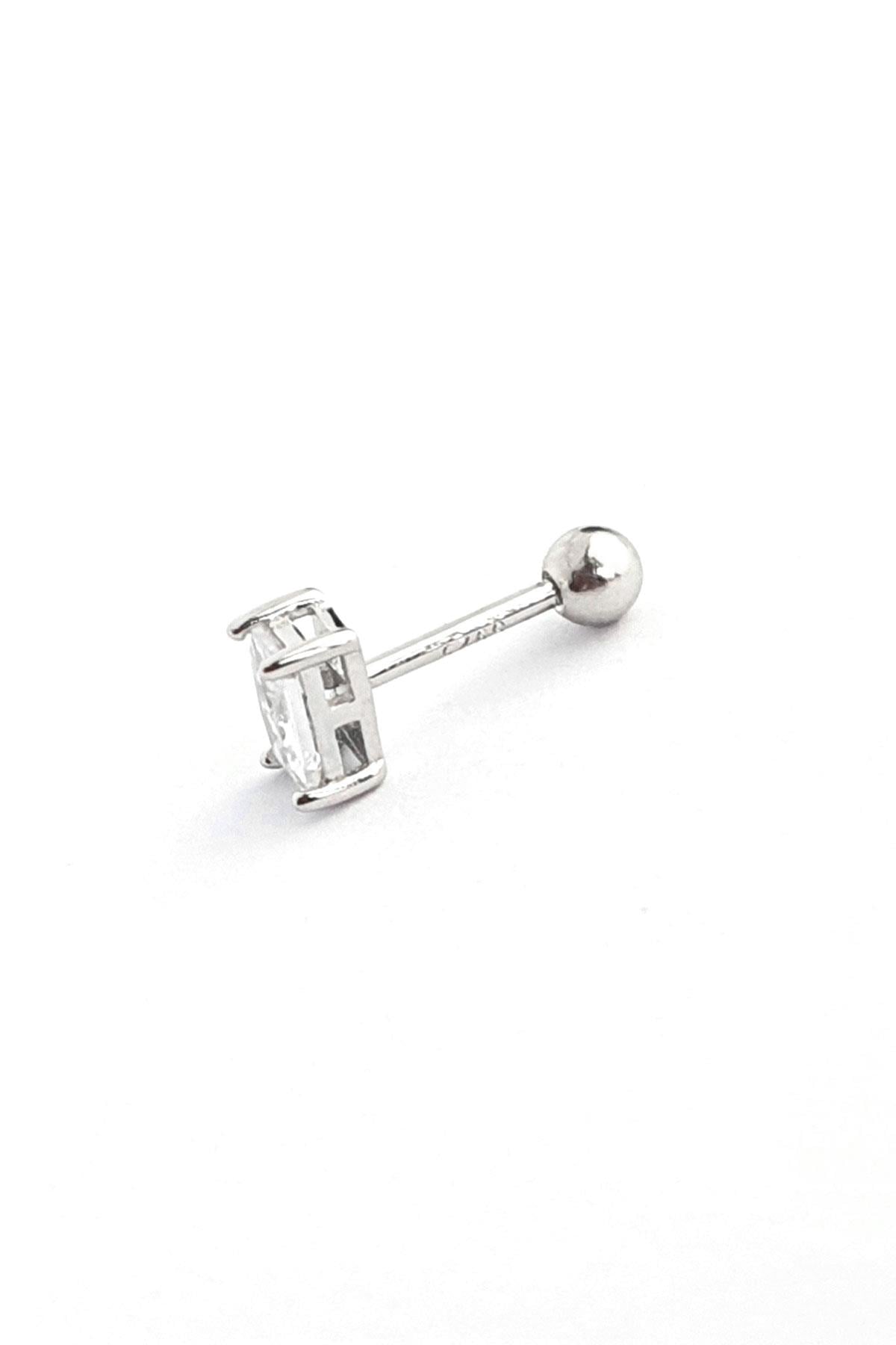 Pırlanta Parlaklığında Baget Zirkon Taşlı 925ayar Gümüş Tragus Helix piercing 