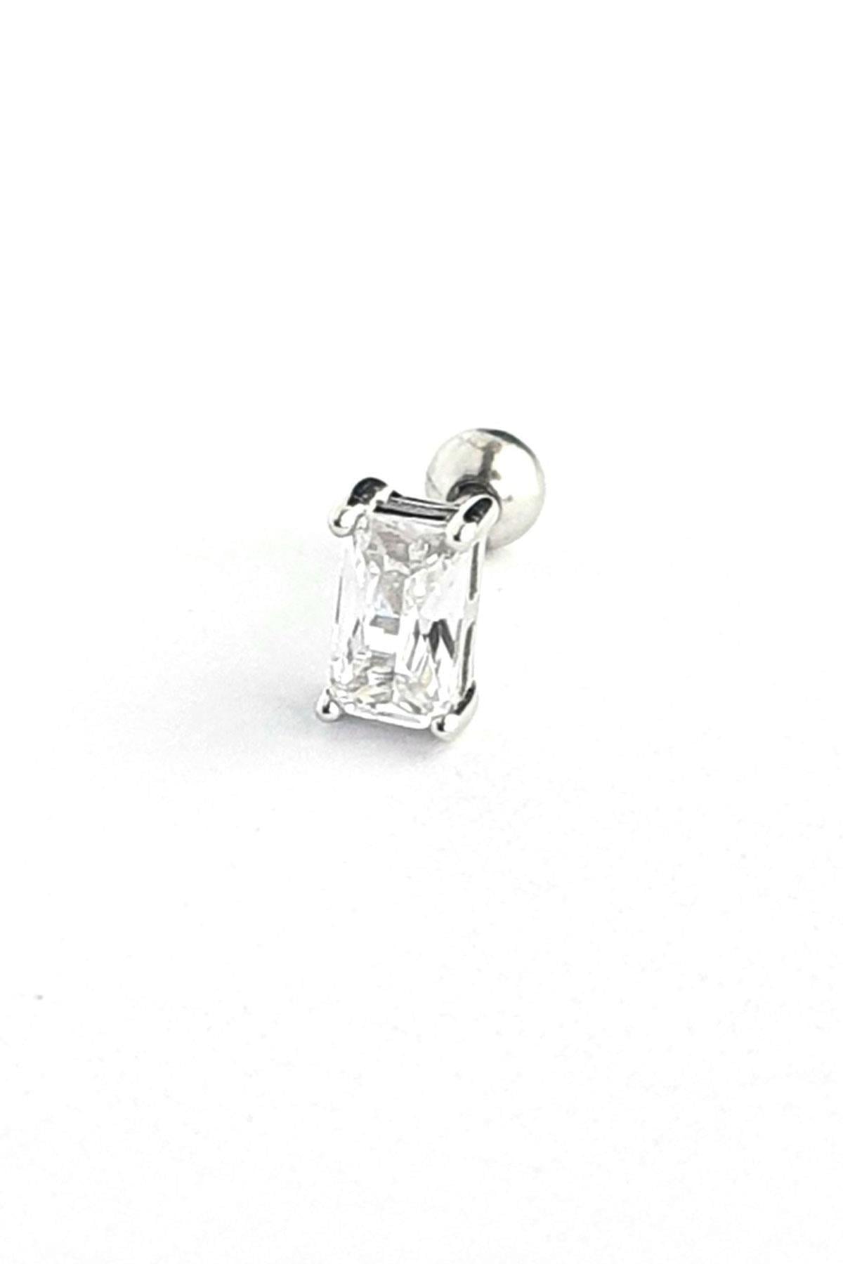 Pırlanta Parlaklığında Baget Zirkon Taşlı 925ayar Gümüş Tragus Helix piercing 