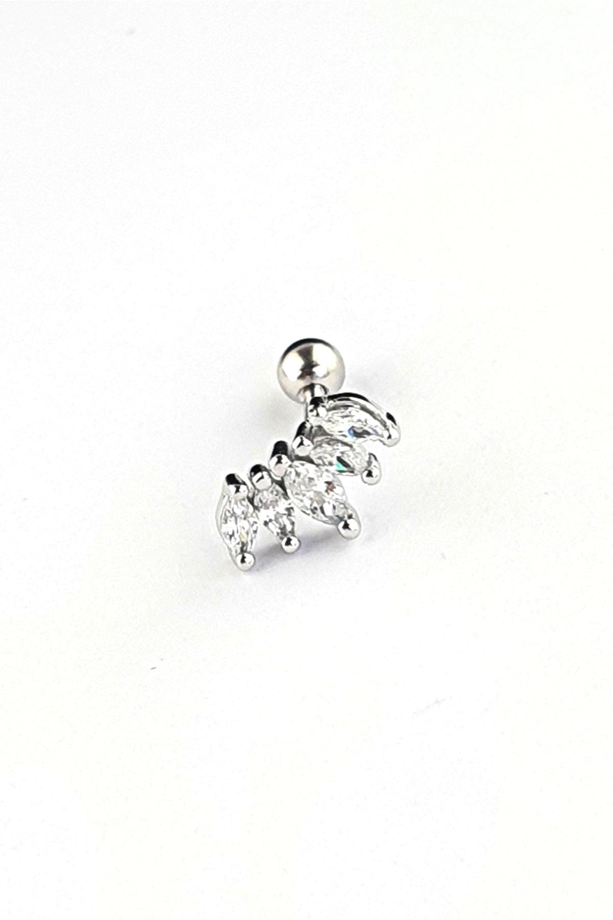 Pırlanta Parlaklığında Zirkon Taşlı 925ayar Gümüş Tragus Helix Kikirdak piercing