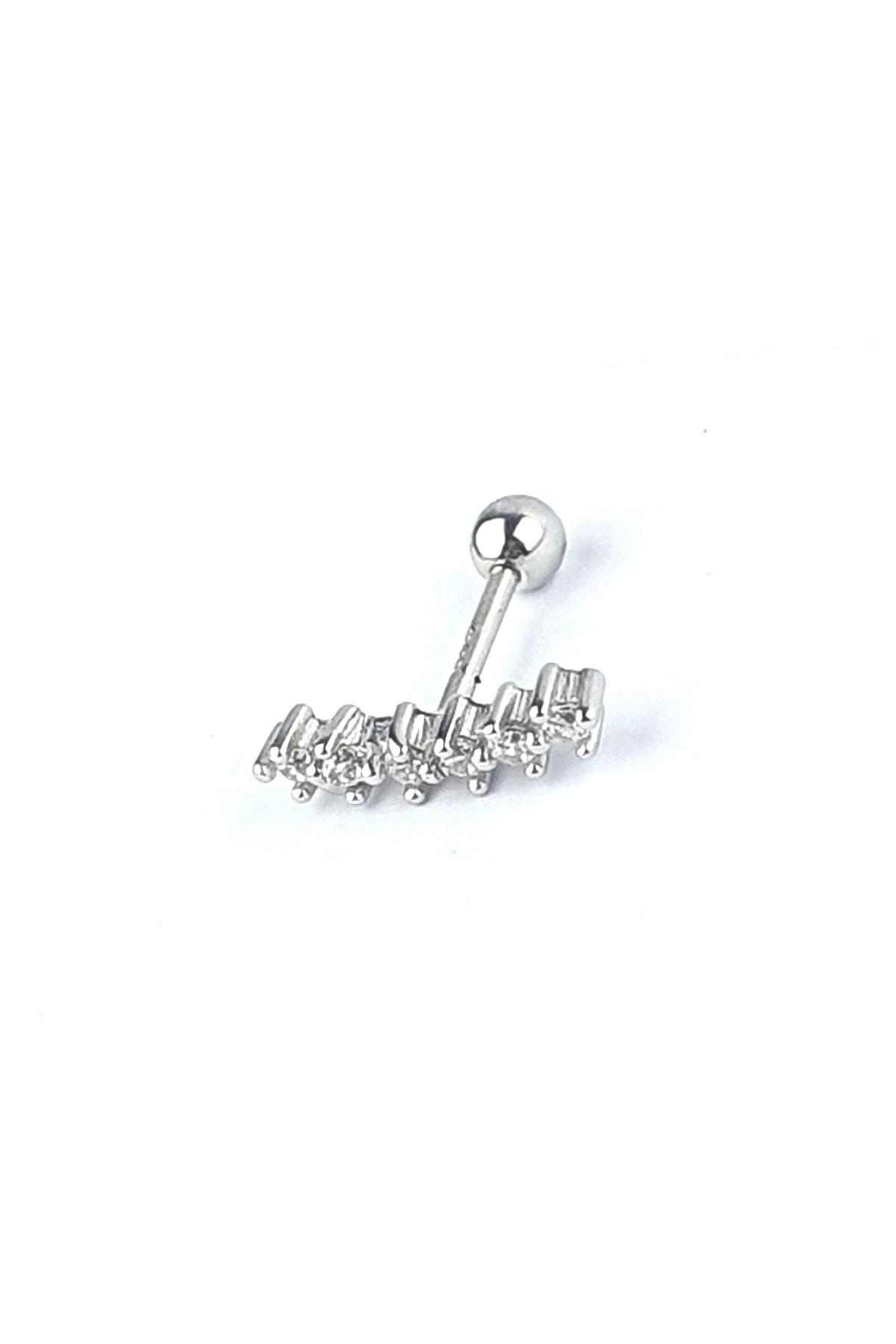Pırlanta Parlaklığında Zirkon Taşlı 925ayar Gümüş Tragus Kıkırdak Helix Piercing 