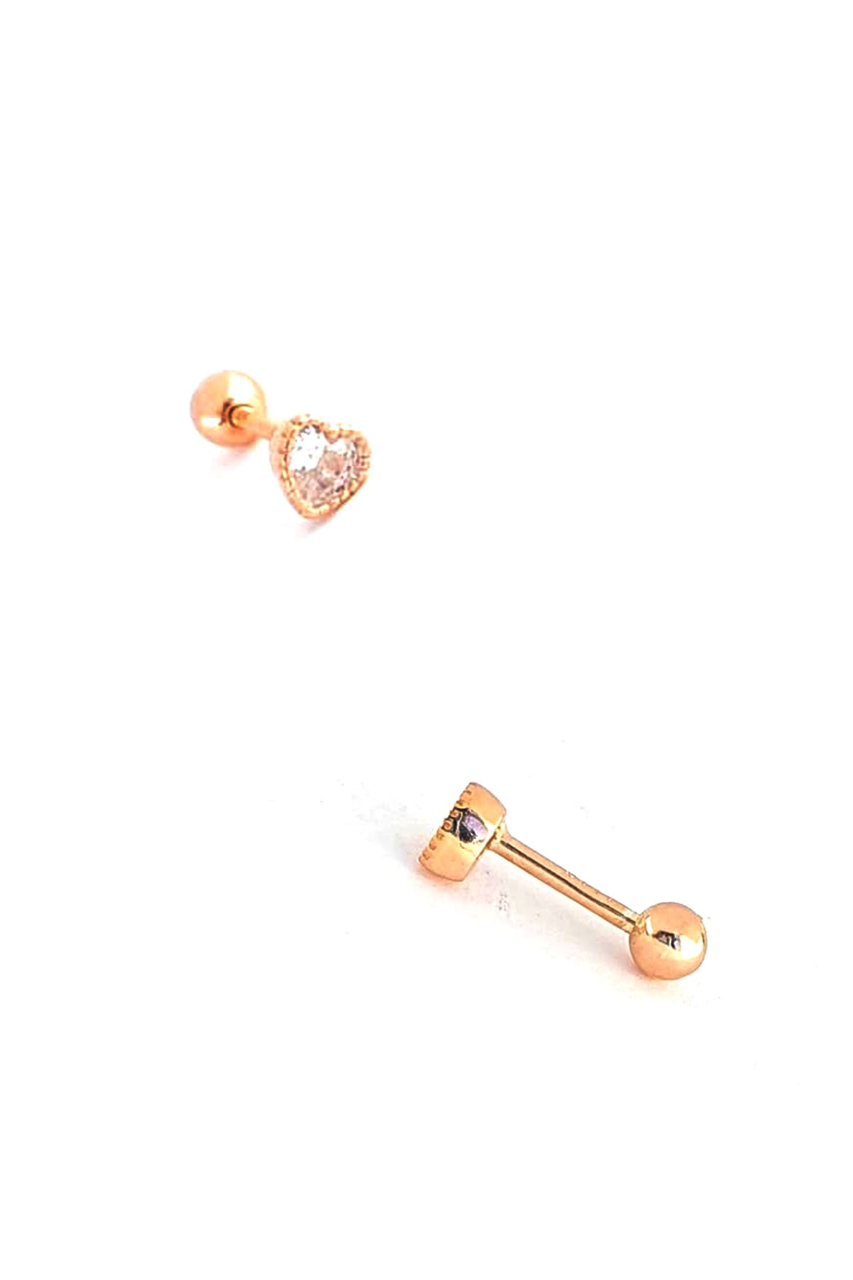 Pırlanta Parlaklığında Zirkon Taşlı 925ayar Gümüş Rose Kalp Figürlü Tragus Piercing