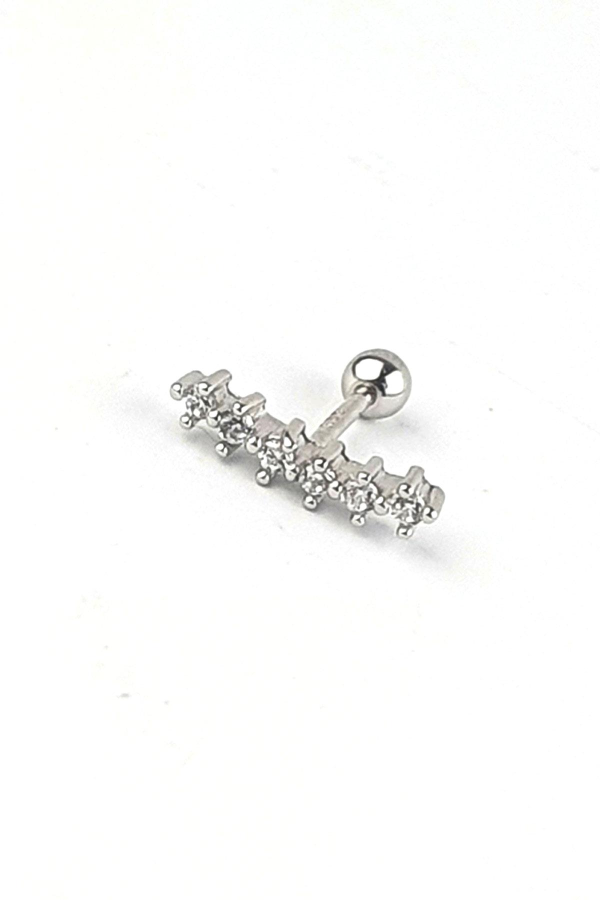 Pırlanta Parlaklığında Zirkon Taşlı 925ayar Gümüş Tragus Kıkırdak Helix Piercing 
